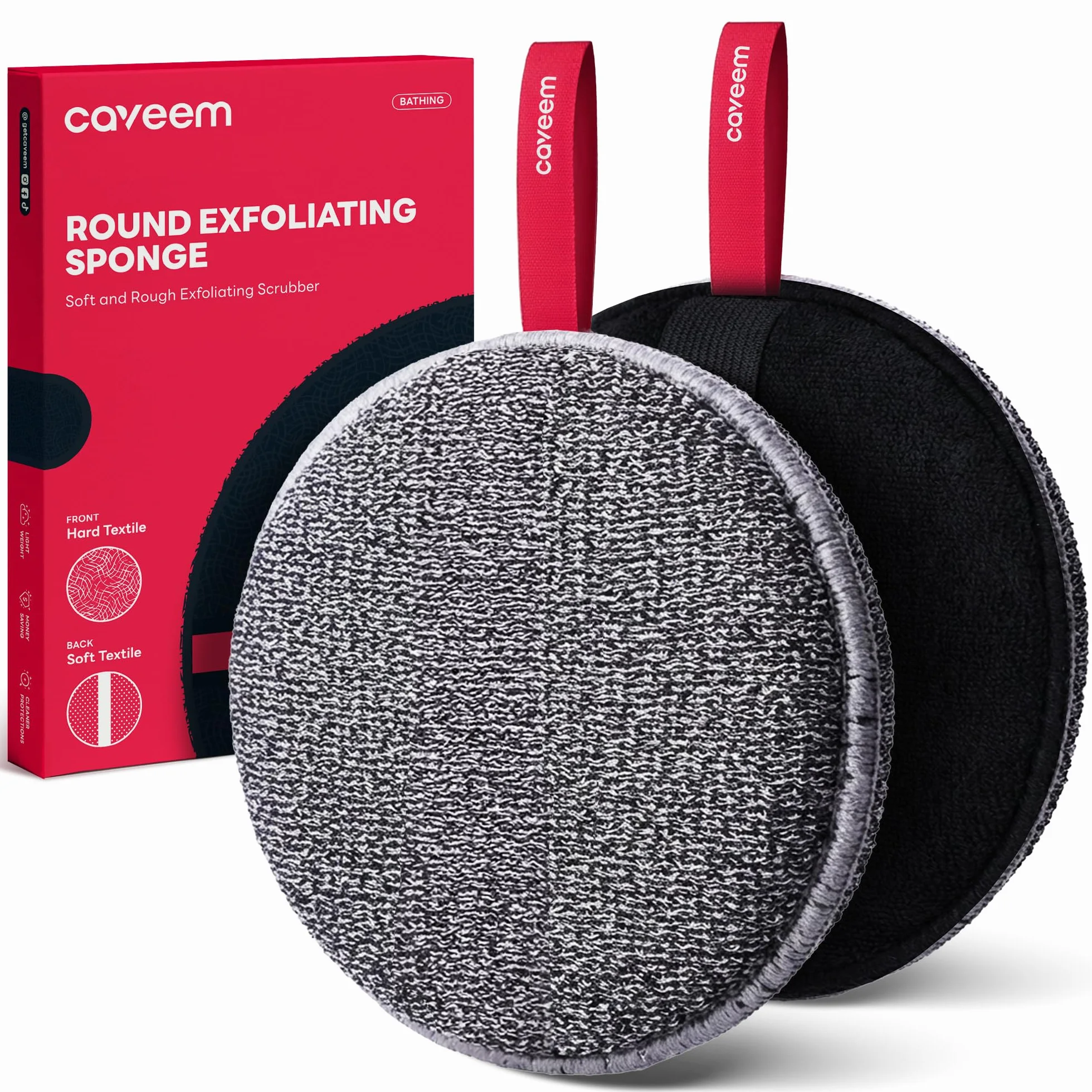 Caveem Esponja exfoliante corporal para eliminar piel muerta, suave y áspera, paquete de 2