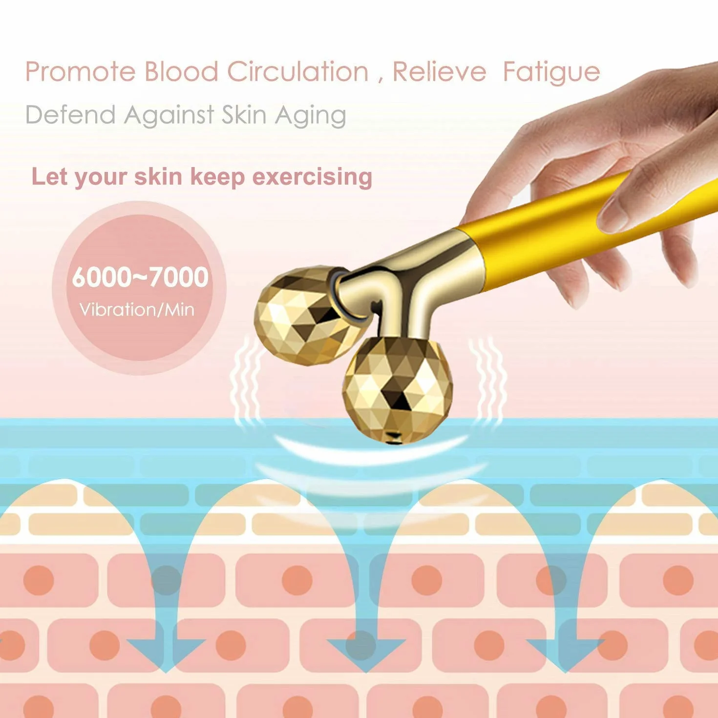 24k Golden Pulse Facial Masajeador Eléctrico para Piel Sensible Lifting Antiarrugas