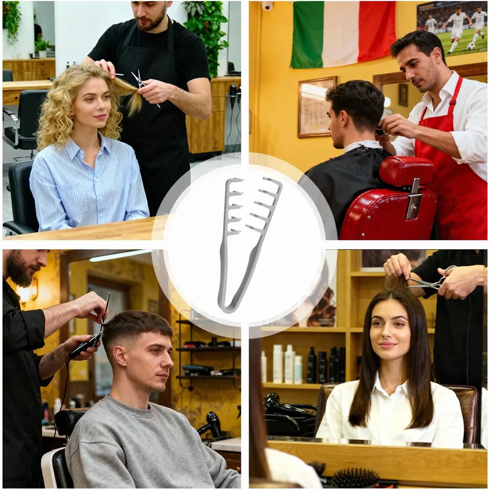 Peine Texturizador de Dientes Anchos para Volumen Raíces Hombres Mujeres Cabello Liso Rizado Gris