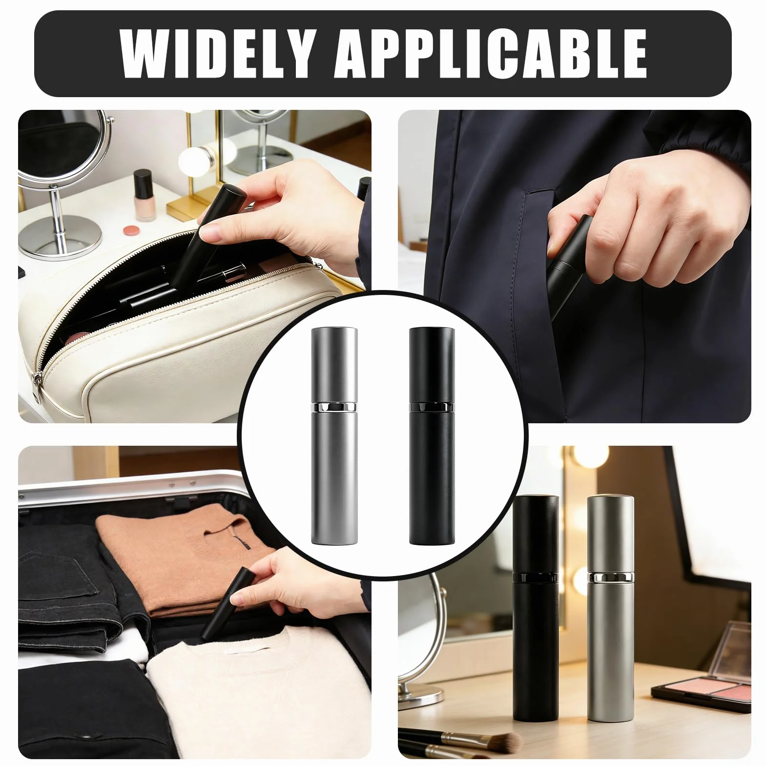 Pack de 2 Botellas de Perfume de Viaje de Aluminio de 5ml Recargable Gris y Plateado
