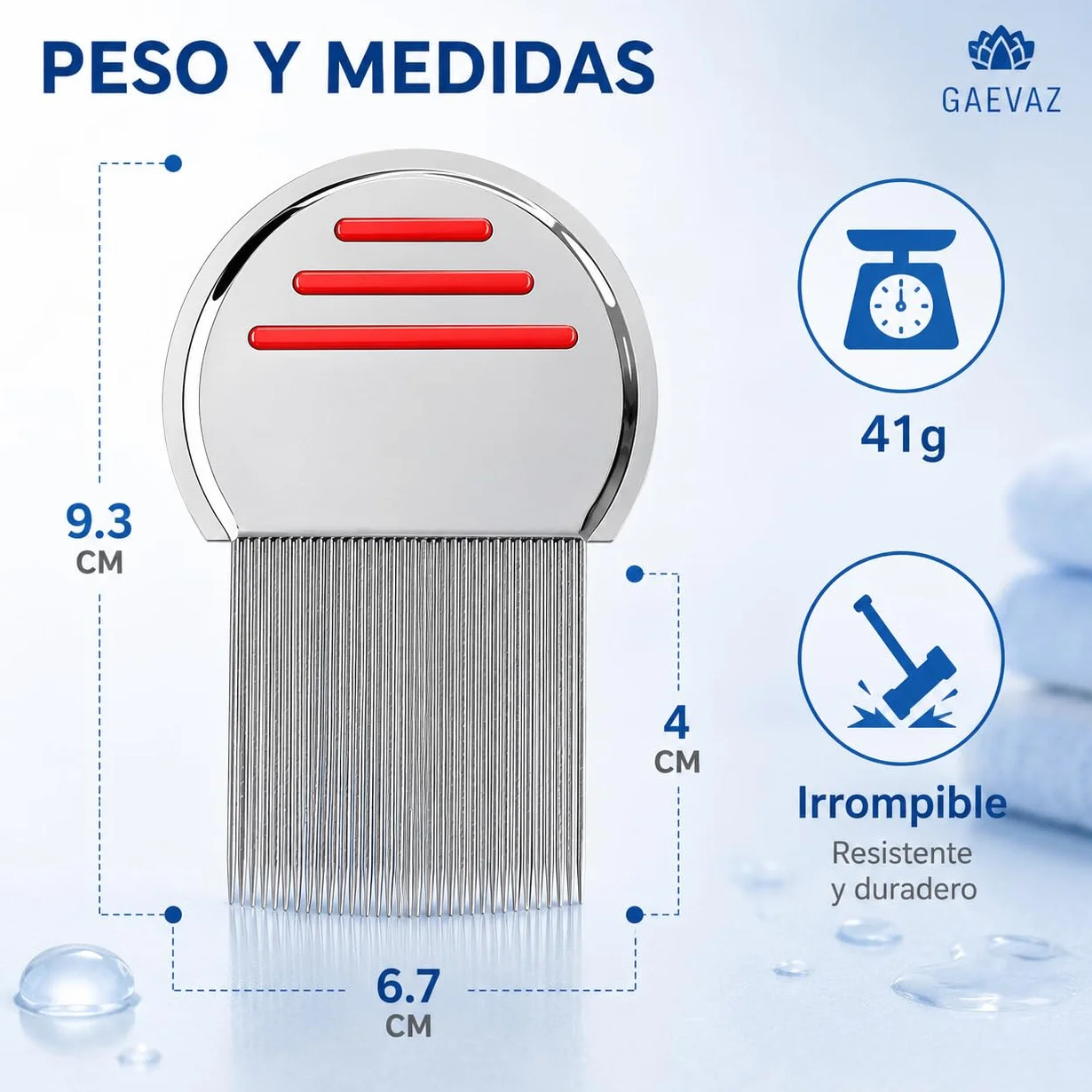 Peine para Piojos de Acero Inoxidable con Dientes Doble Acanalados – Seguro para Niños y Adultos