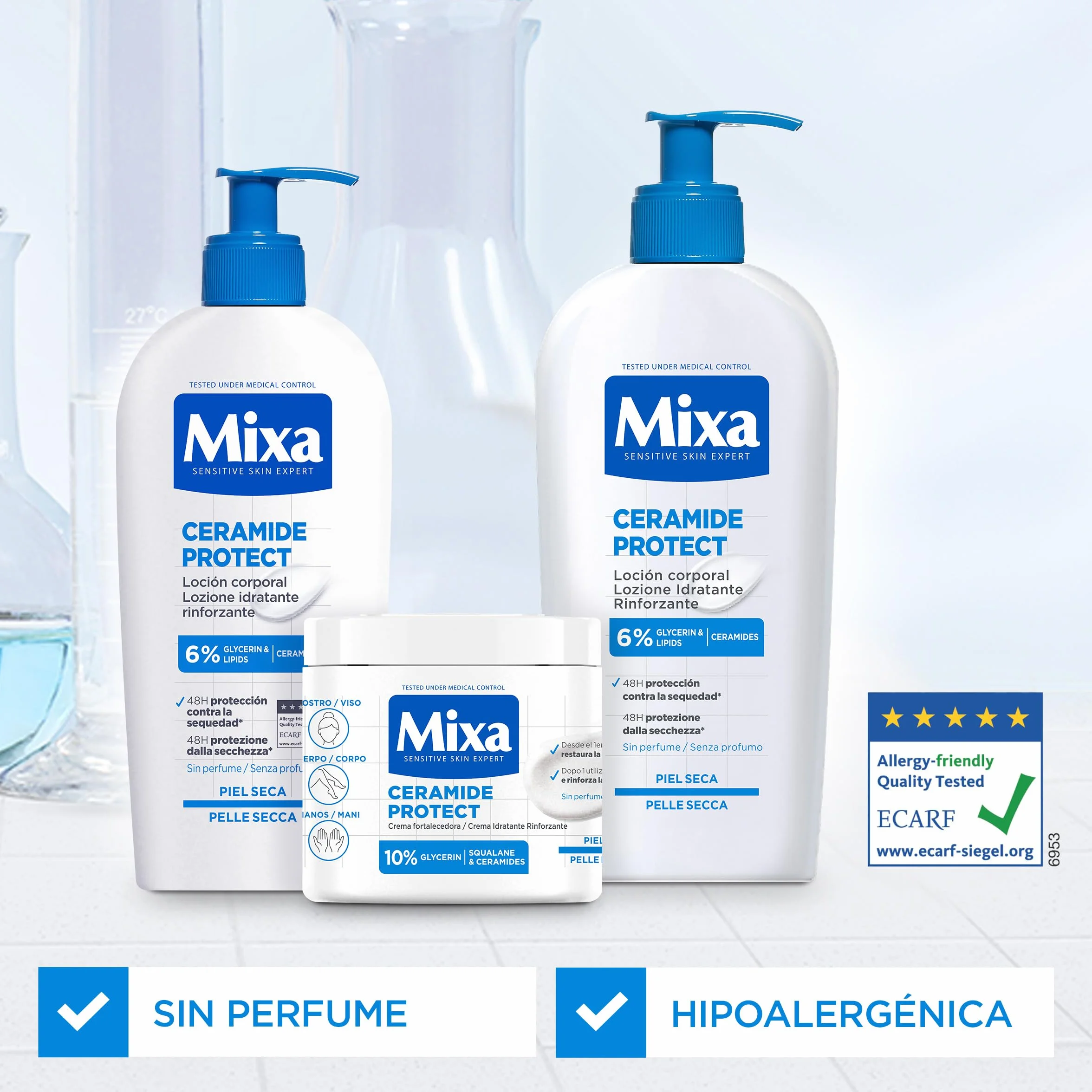 Mixa Crema Corporal Ceramide Protect 400 ml para Pieles Muy Secas con Glicerina, Escualeno y Ceramidas