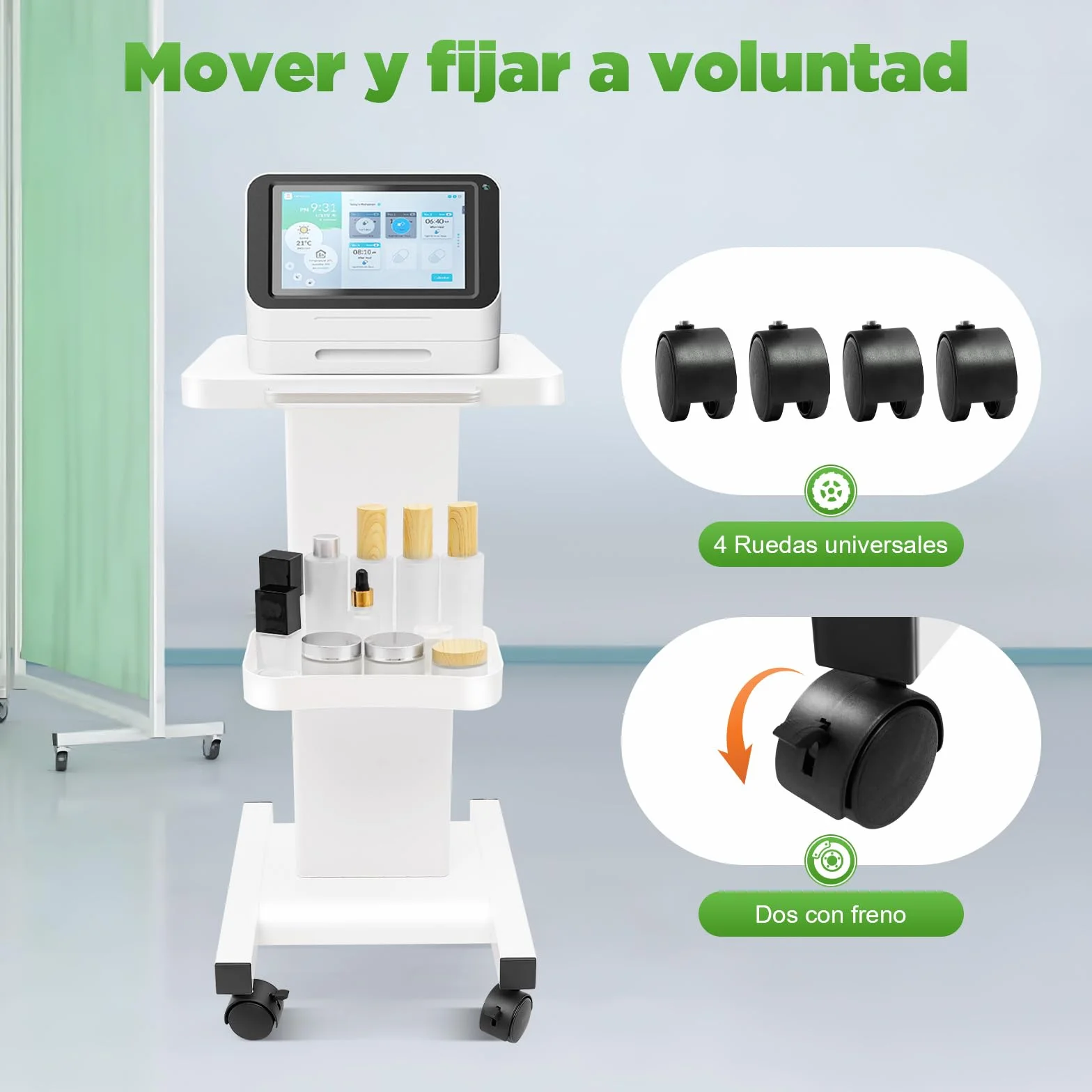 Carro de salón de belleza móvil con ruedas blanco - Soporte para herramientas de spa