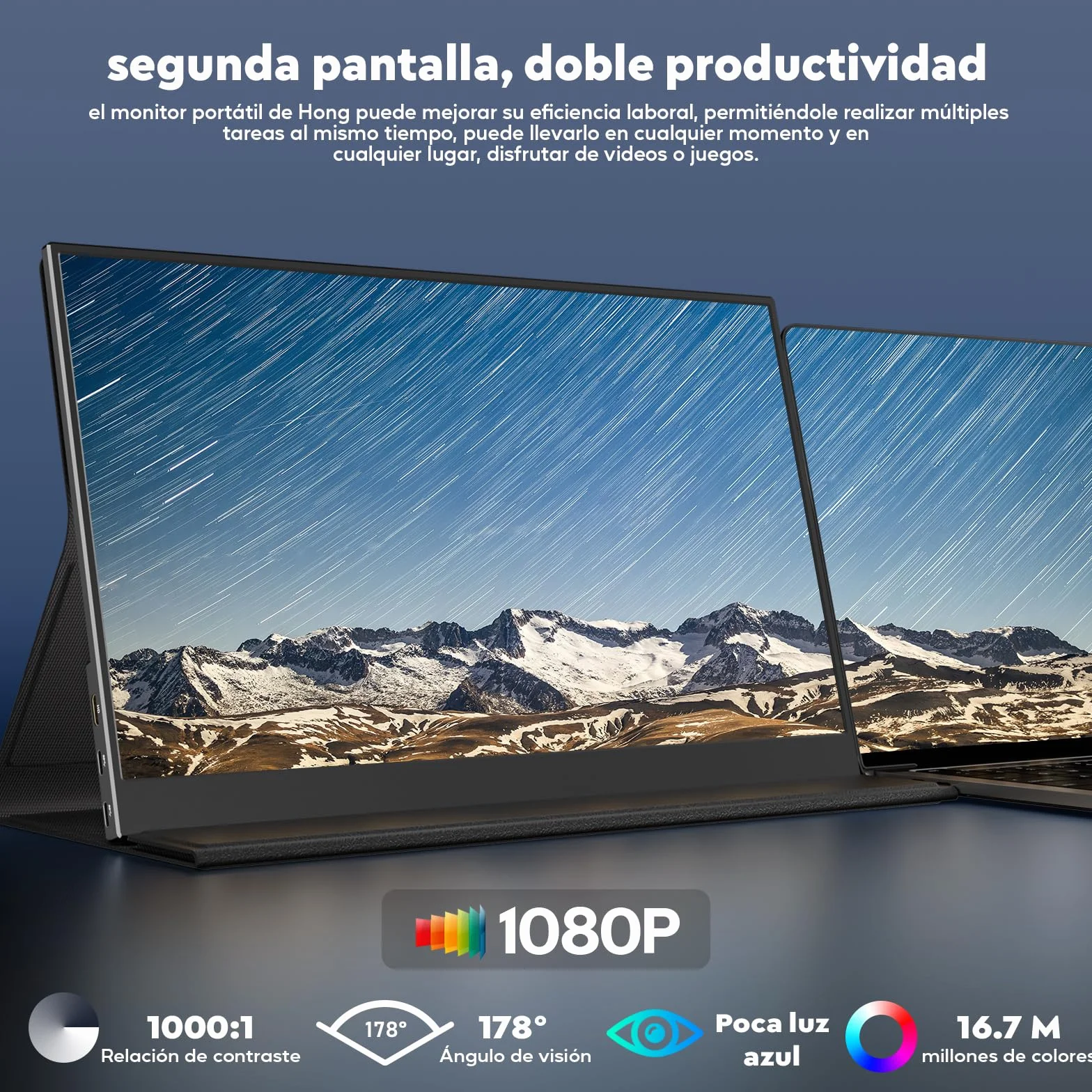 HONGO Monitor Portátil IPS FHD 15.6" 1920x1080P HDR USB-C Portátil para Laptop PC Mac PS4/5