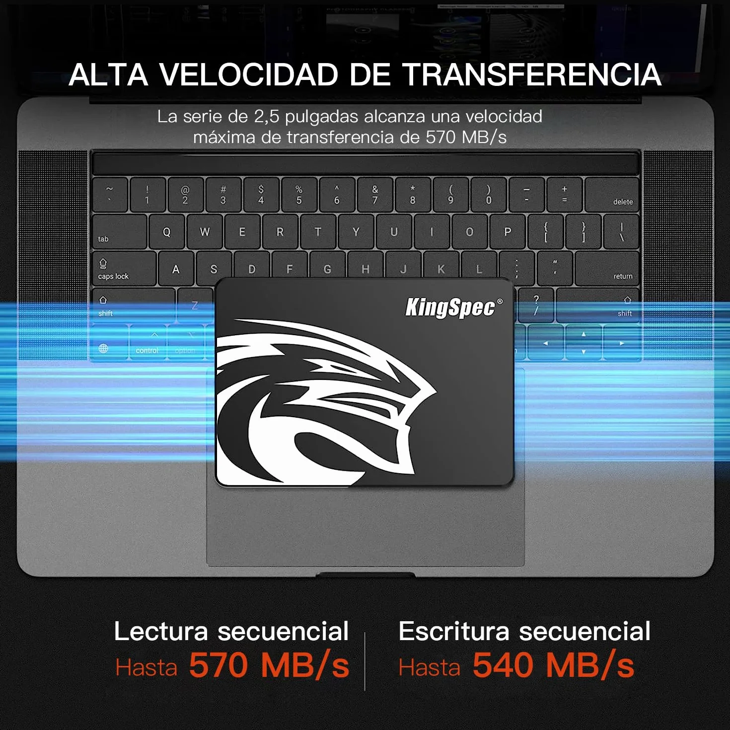 Kingspec SSD 512GB 2,5" SATA III TLC 3D NAND Disco Duro Interno 570 MB/s