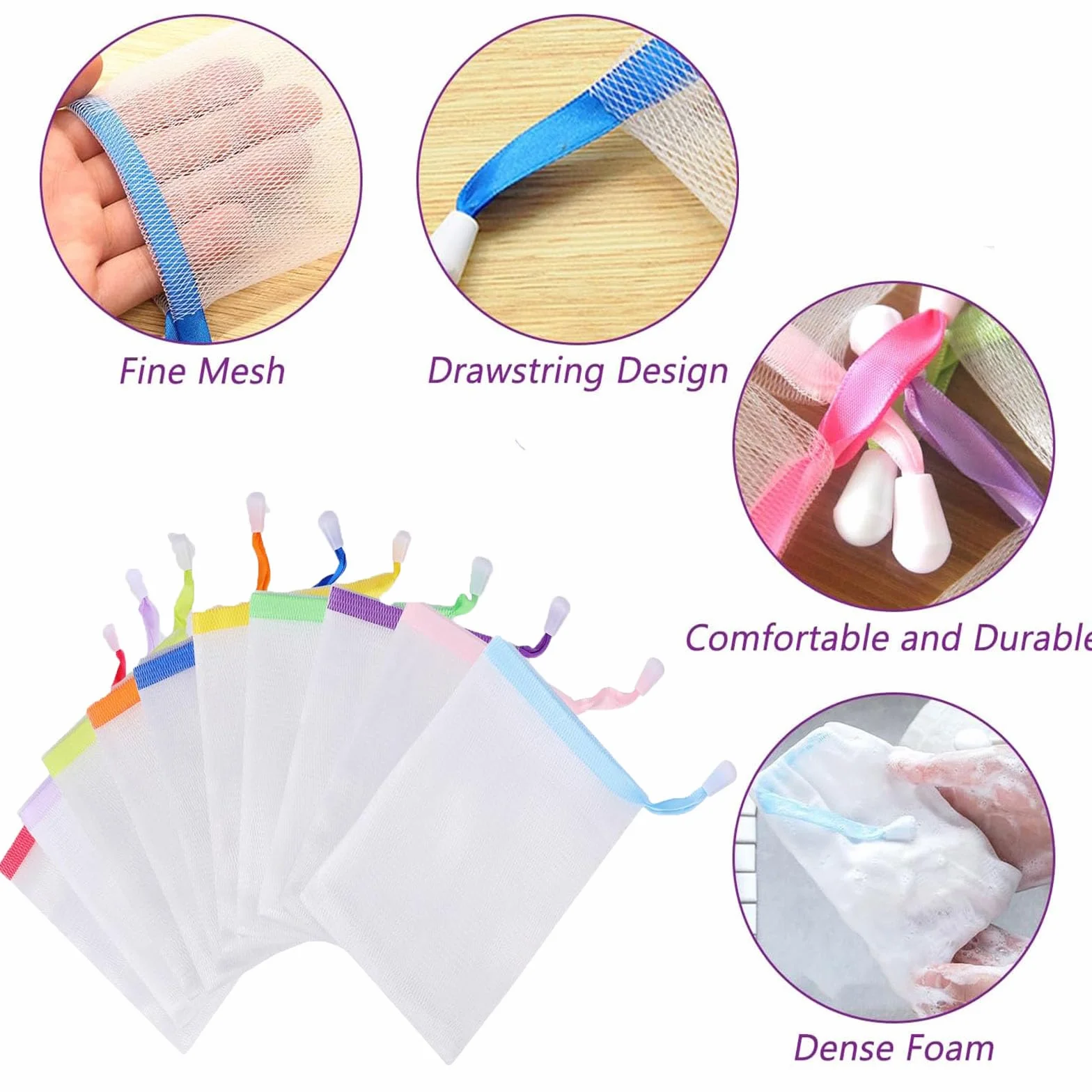 Bolsas de jabón sólido de malla de nailon para exfoliar, baño y limpieza facial (20 piezas)