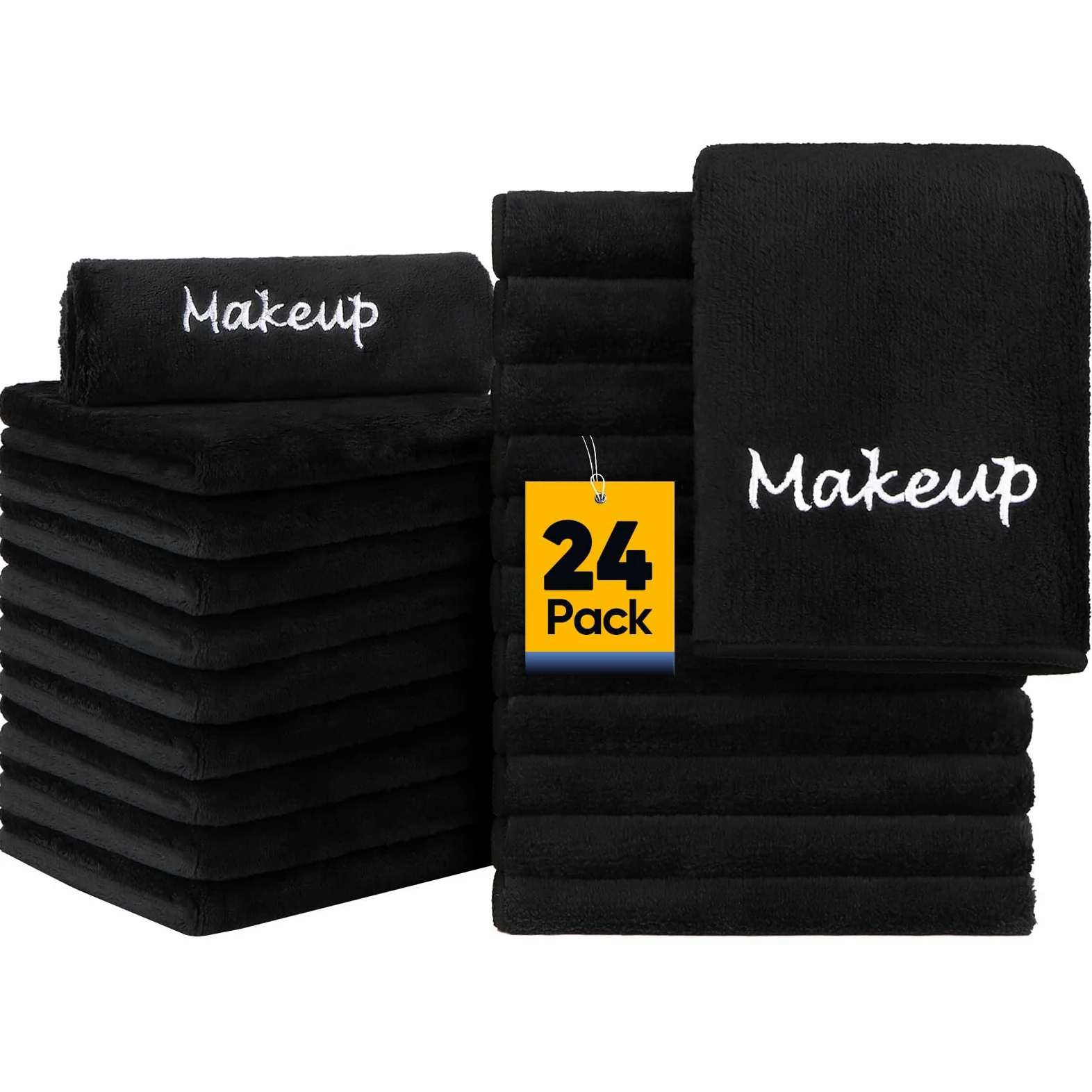 UNIMADE Paños desmaquillantes, paquete de 24 paños faciales negros, toallas faciales de microfibra de forro polar coral suave para cara, manos y baño (13 x 13 pulgadas)