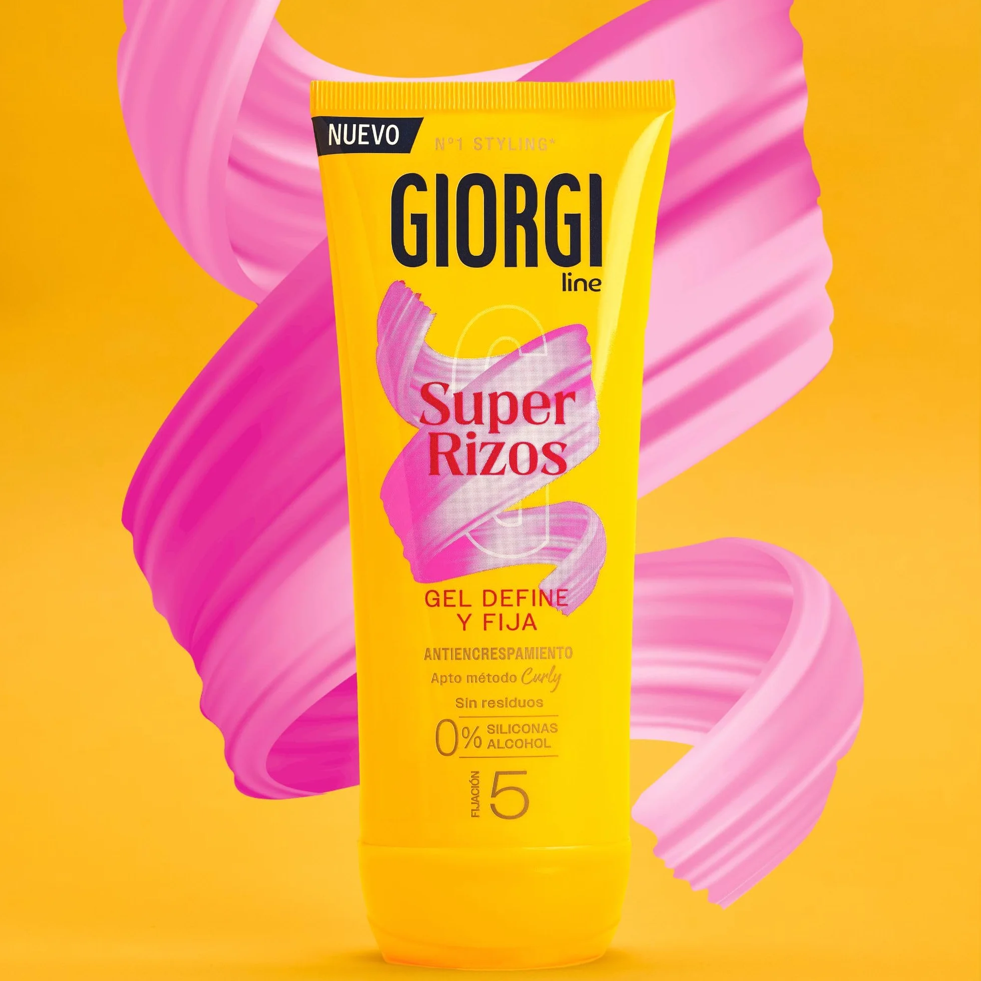 Giorgi Line Gomina Super Rizos Gel Definidor con Aloe Vera 170 ml, Control de Frizz para Cabello Rizado y Ondulado, Fijación 5, Sin Siliconas ni Alcohol