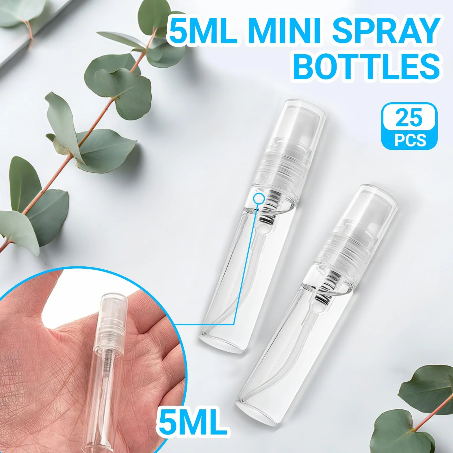 Botellas de Spray Vacías 25x5ML, Mini Pulverizadores Transparentes Rellenables para Perfume, Aceites Esenciales