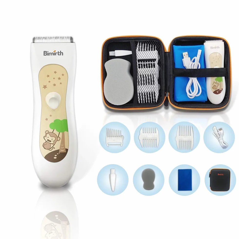 Cortapelos para niños Bimirth, cortadora de pelo silenciosa inalámbrica, recargable por USB, impermeable, 3 peines guía
