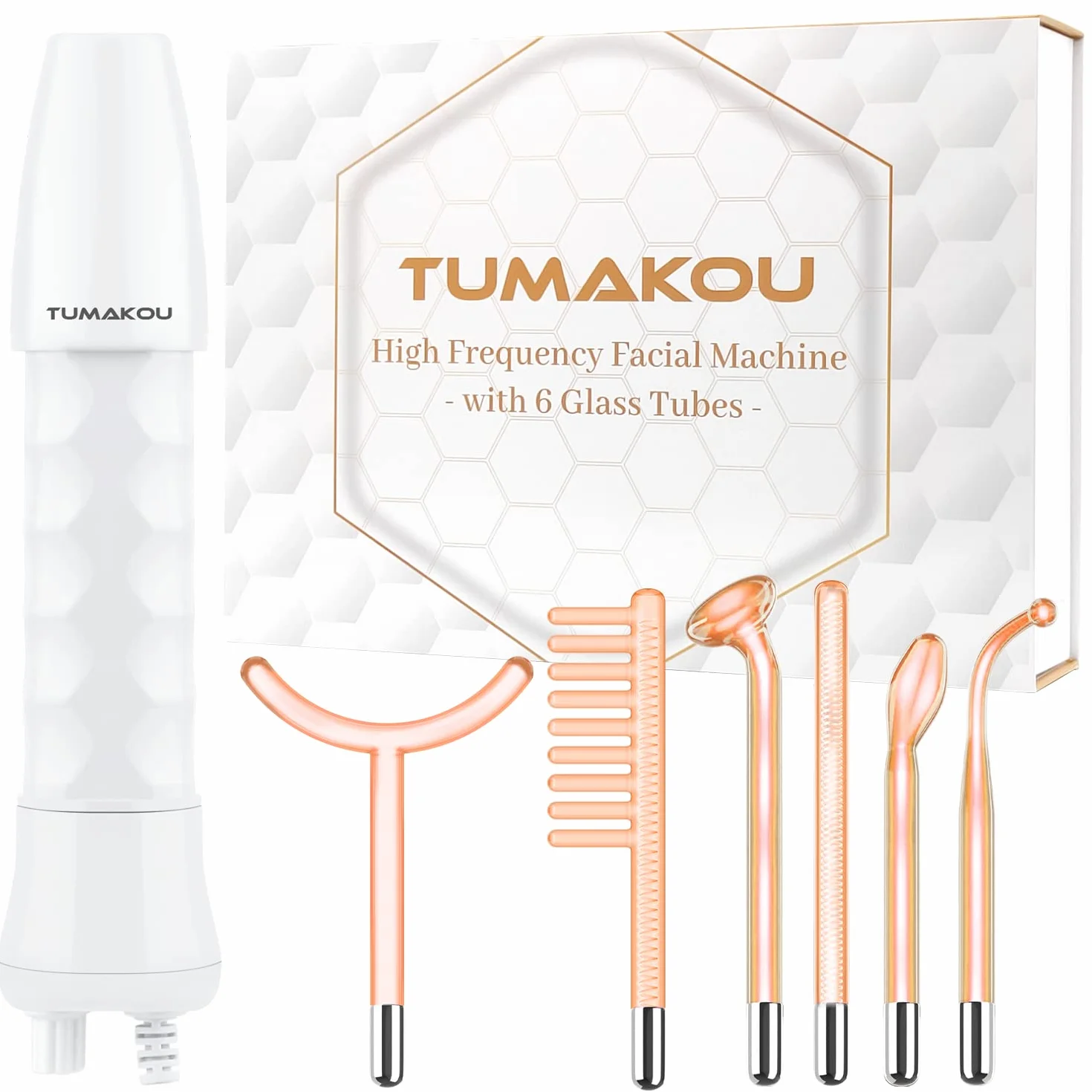 TUMAKOU Máquina Alta Frecuencia Facial Portátil con 6 Varitas de Neón para Cuidado de la Piel
