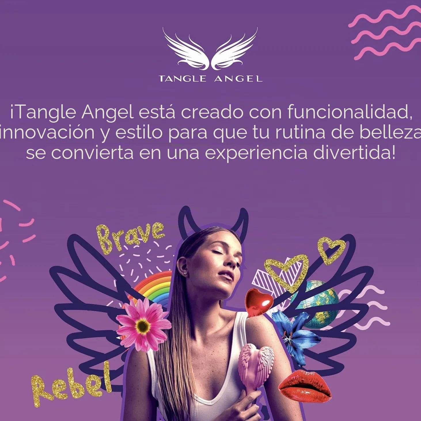 Tangle Angel Cepillo para desenredar el cabello para mujer, cepillo antiestático con alas de ángel para cabello húmedo y seco, cepillo desenredante de cerdas flexibles para cabello liso, ondulado y