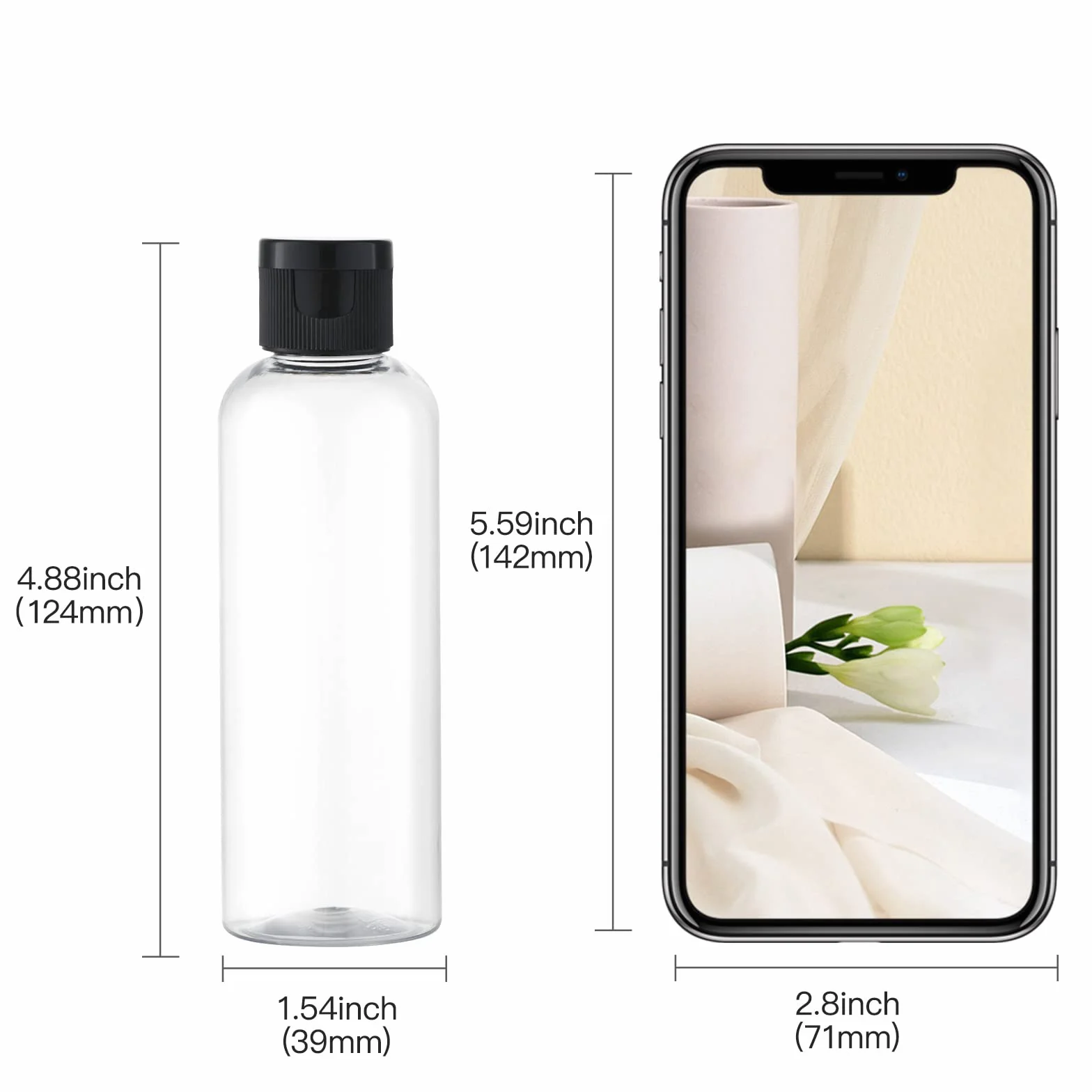 Toureal 100ML Botella de Viaje Flip-Cap 5 Piezas Contenedor Vacío para Cosméticos con Embudo Transparente
