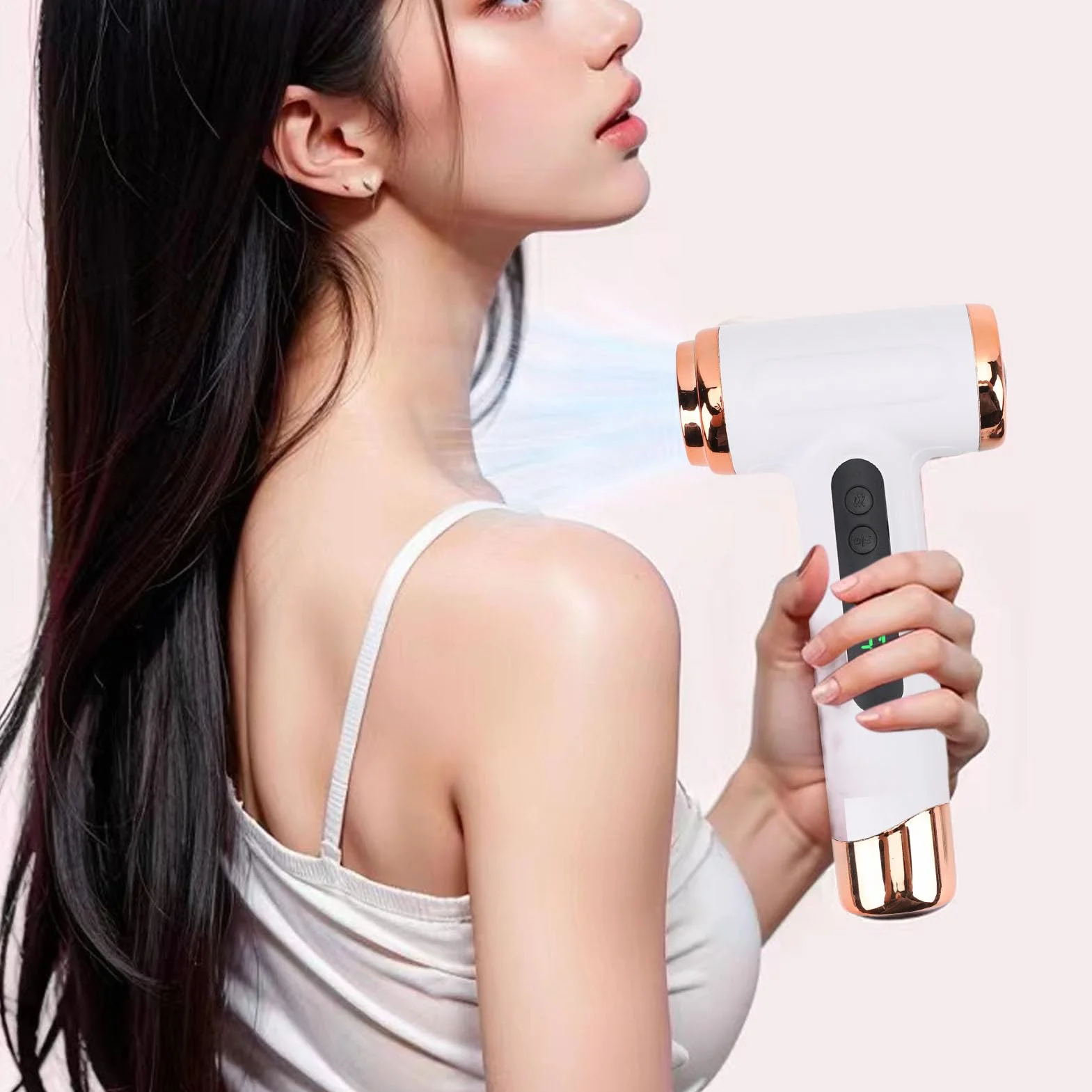 Secador de pelo inalámbrico, 15000 mAh, recargable con carga USB, batería de viento frío y caliente, secador de pelo para viajes, camping (blanco)
