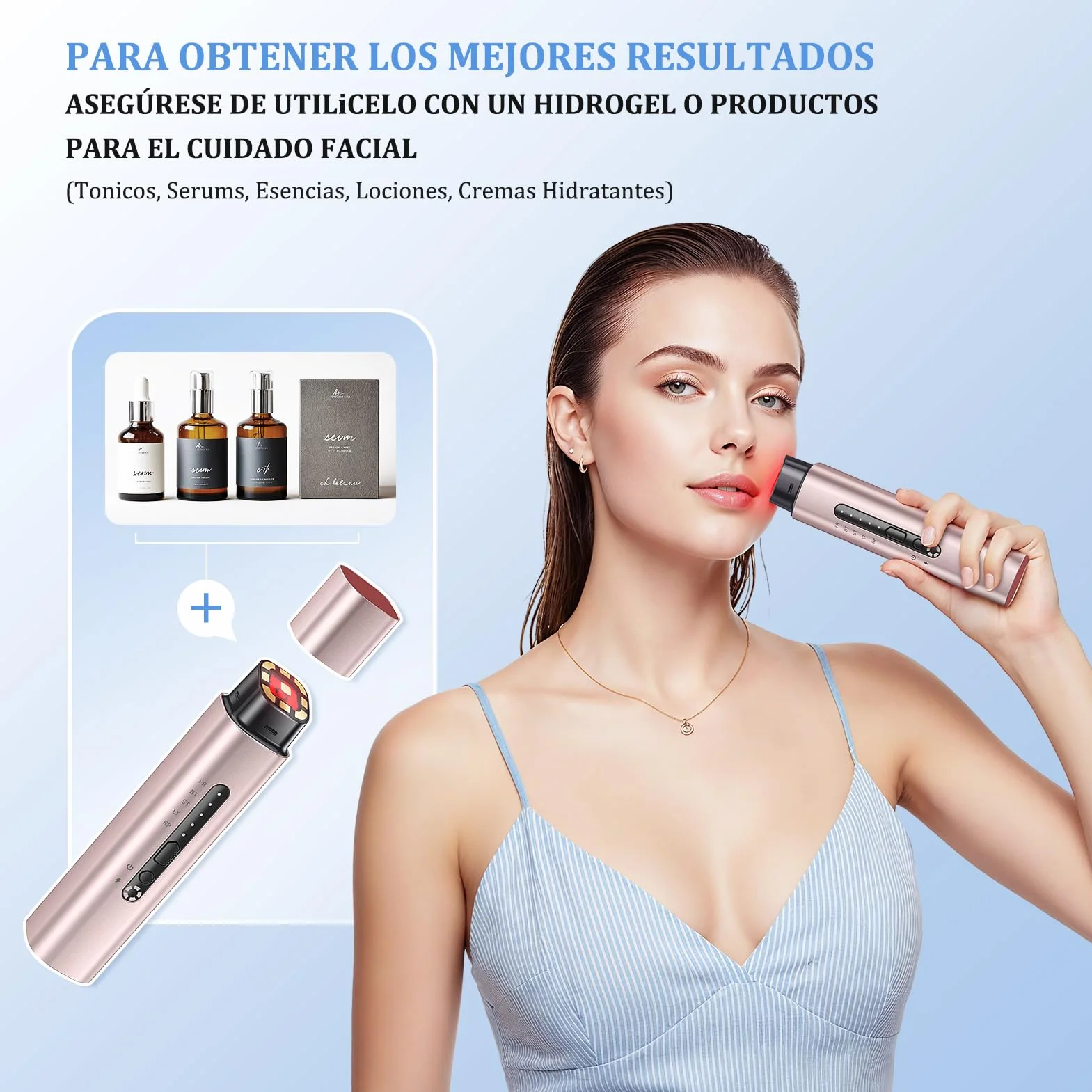 Aparato Radiofrecuencia Facial, 5 en 1 Masajeador Facial de Microcorriente, Dispositivo Eléctrico de Belleza Antiarrugas, Antiacné, Reafirmante y Lifting para Rostro y Cuello