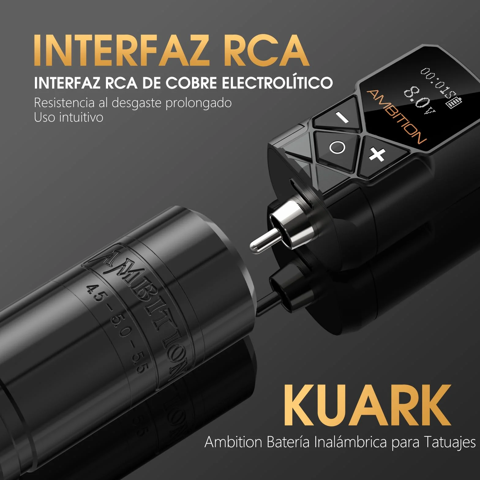 Ambition Kuark Mini Maquina de Tatuar Rotativa Fuente Inalámbrica con Batería 1800mAh, Pantalla LED y RCA Profesionales