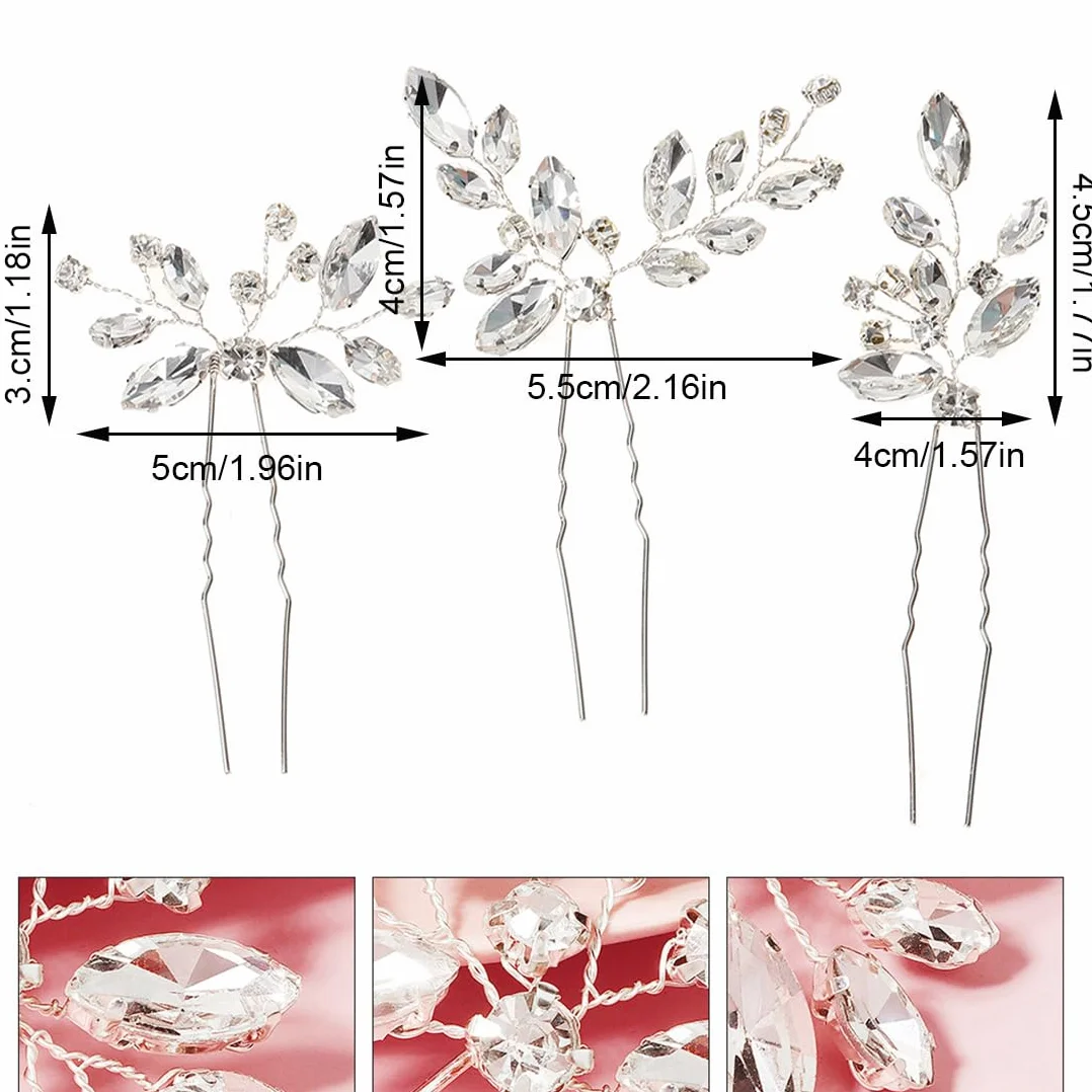 Horquillas de Novia Cristal Hoja para Boda, Moño Broches para Mujeres, Tocado Diamantes de Imitación Pinzas Pelo Accesorios