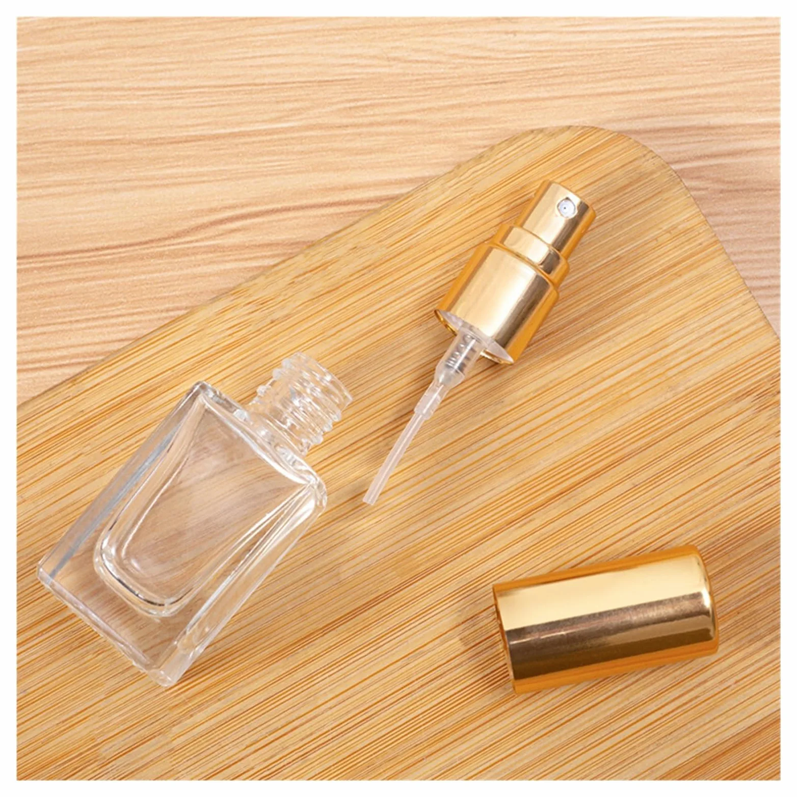 Bote Spray Pulverizador Botella de perfume portátil recargable vidrio 10 ml, contenedor cosméticos, atomizador en aerosol vacío, botella viaje, 10/30/50 unidades(Gold cap,50pcs)