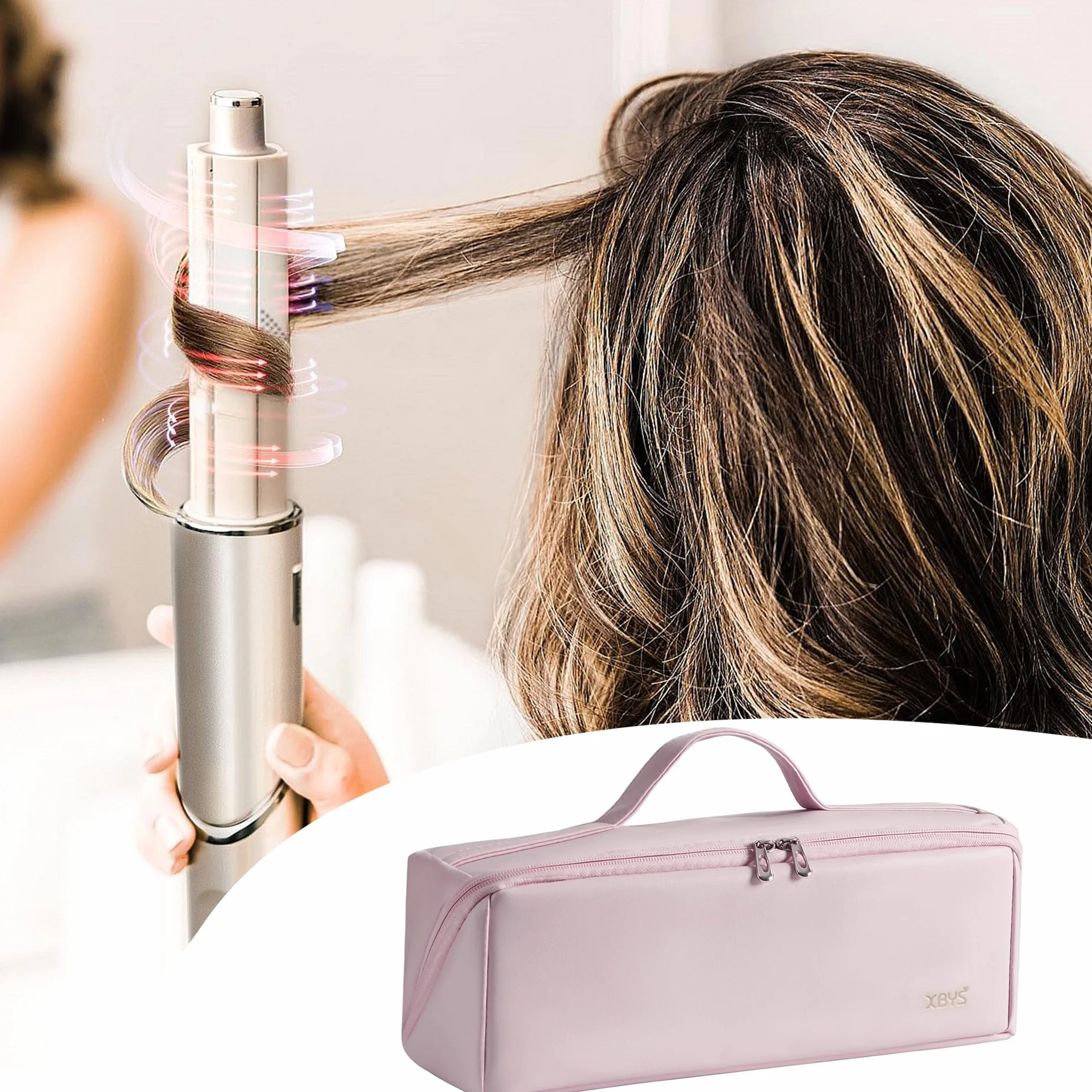 Veki Bolsa de Viaje Portátil para Secador de Pelo, Almacenamiento Compatible con Dyson Airwrap, Supersonic y Shark, Funda Transporte Rosa