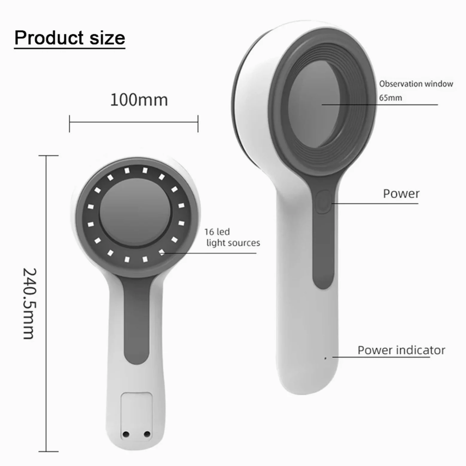 Analizador De Piel Con LáMpara Woods, Analizador De Aumento Profesional, Detector De Piel Recargable Para El Cuidado Del Hogar, 16 Fuentes De Luz Led, Sin Necesidad De Precalentar