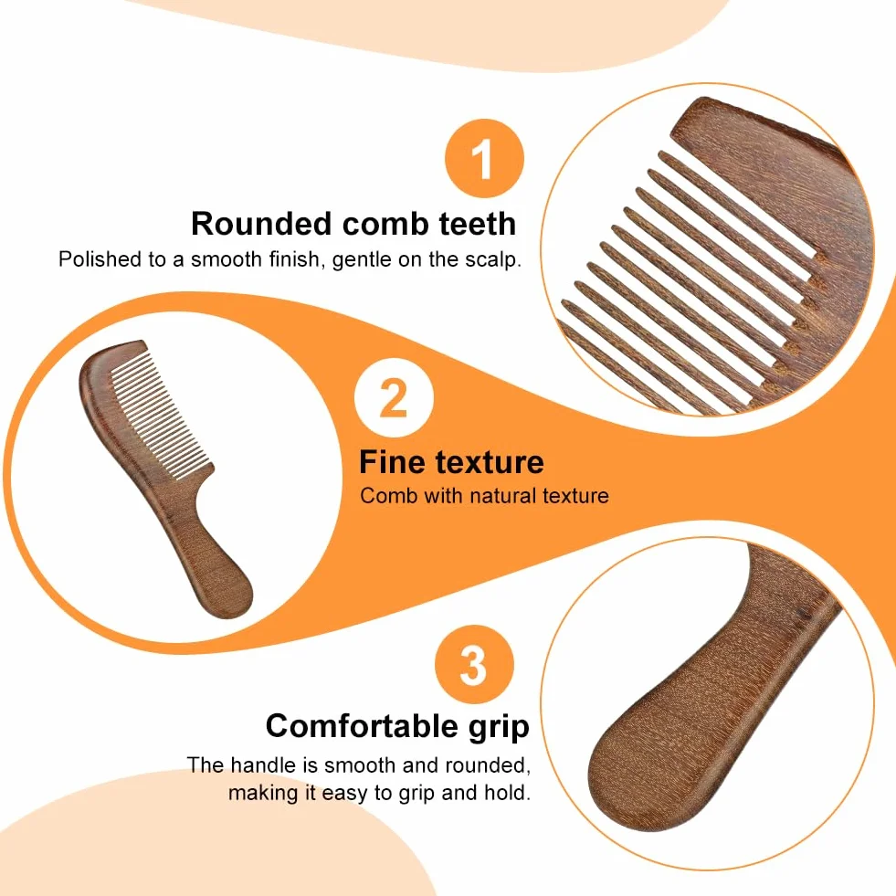 Peine de Sándalo Dorado 100% Natural, 2 Piezas para Cabello, Madera Puas Anchas+Finos, Antifrizz, Todo Tipo de Pelo