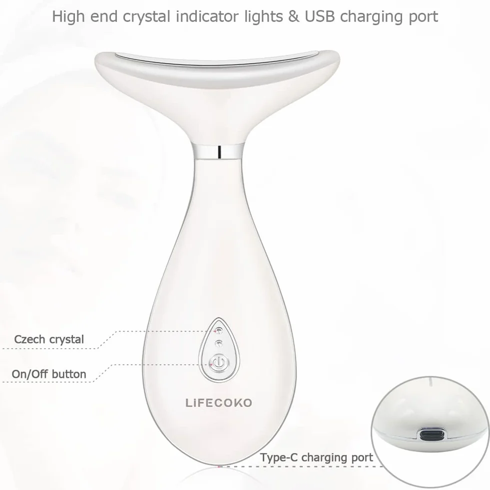 Masajeador Facial Antiarrugas con Calor Luz LED EMS Lifting para Rostro y Cuello - Blanco
