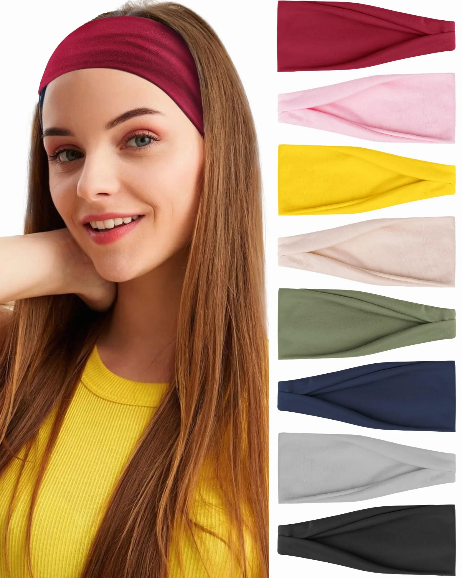 Diadema Mujer Elástico Cinta Pelo Absorbente Sudor Antideslizante Headband Yoga Fitness 8 Pcs