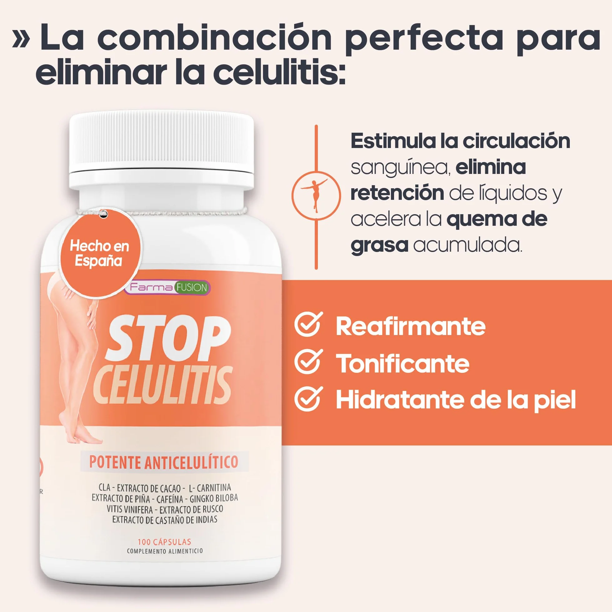 Cápsulas anticelulíticas CLA L-Carnitina Ginkgo Biloba 100U tonificantes reafirmantes
