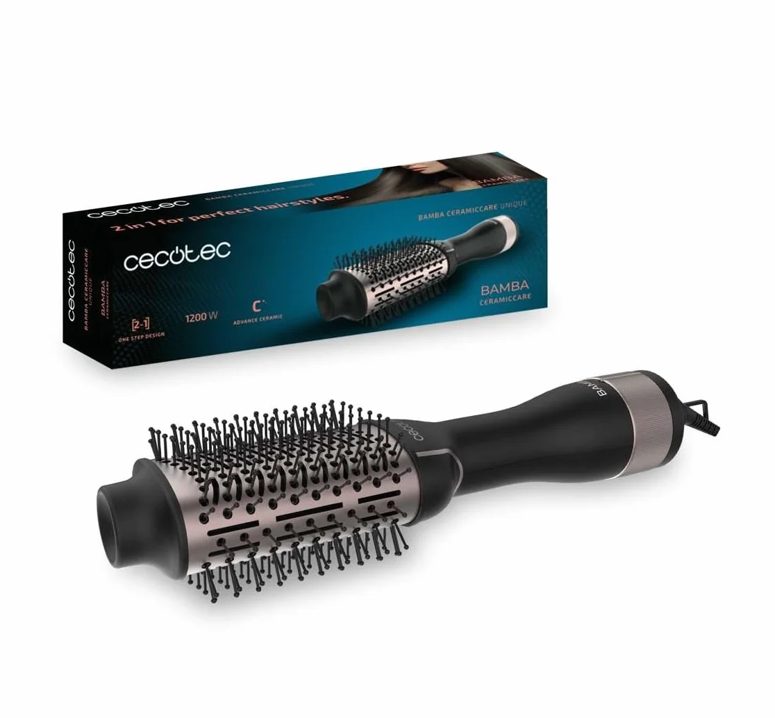 Cecotec Cepillo de Aire Voluminizador Bamba CeramicCare Unique 1200W 2 en 1 Secador y Moldeador Revestimiento Cerámico