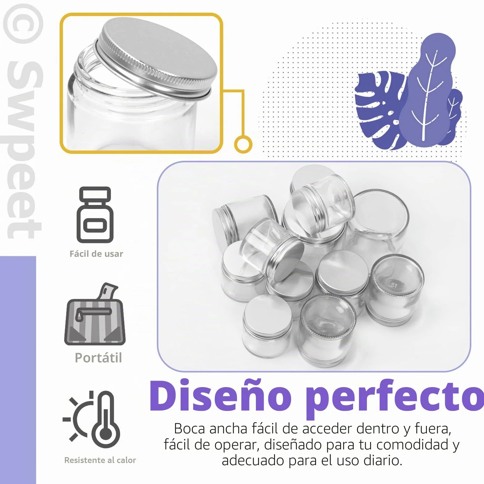 Frascos de vidrio transparente 120 ml con tapa plateada para cosméticos