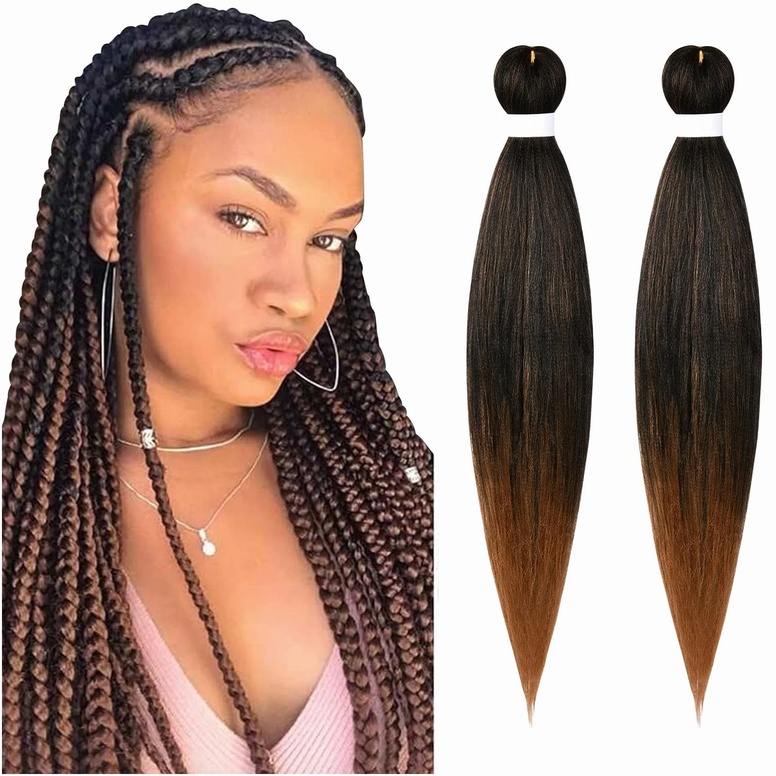 Aomig Extensiones para Trenzas, 2 * 25" Pelo Sintético Trenzas Africanas, Braiding Twist Crochet Hair Postizas, Marrón Ocre