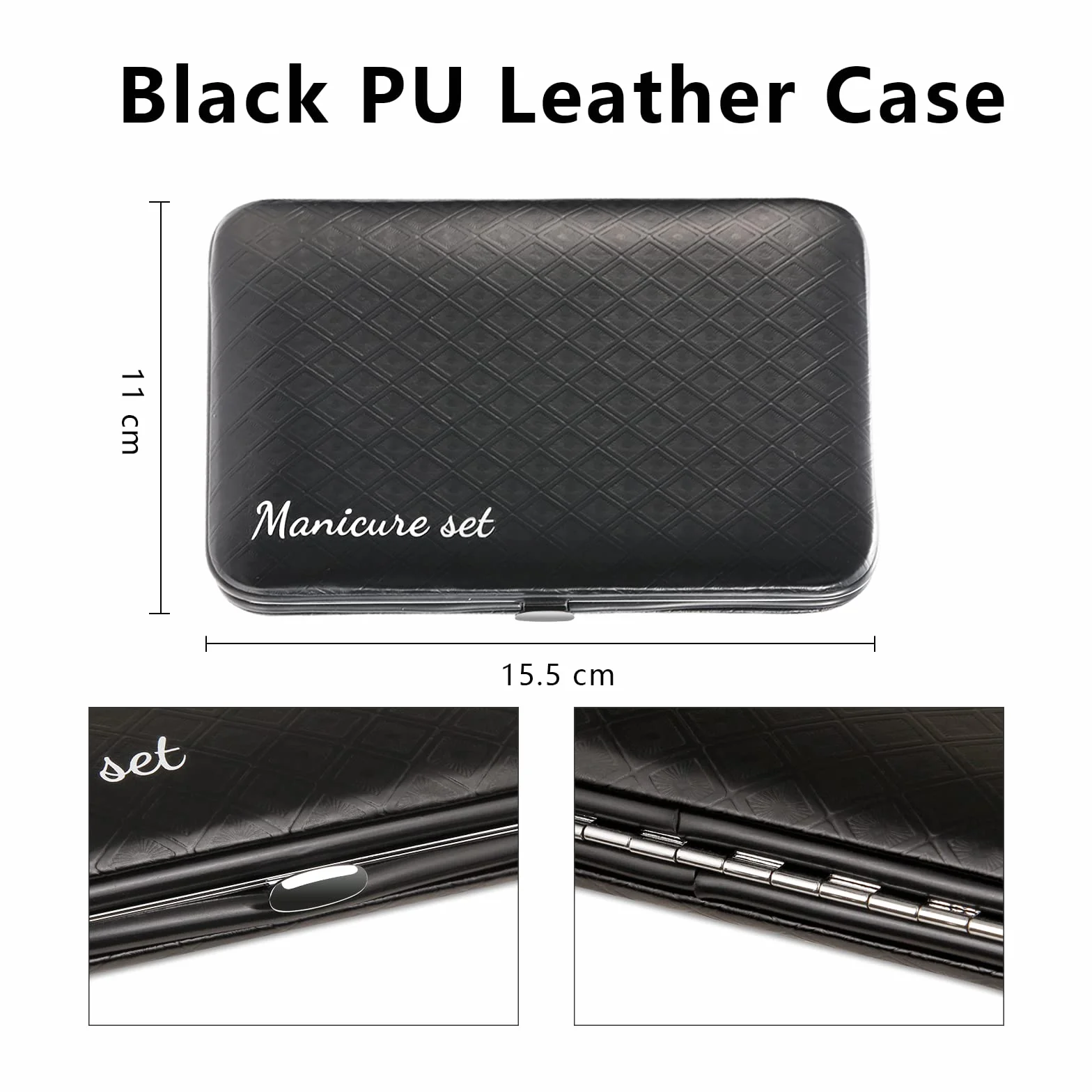 Set de Manicura y Pedicura 23 PCS Acero Inoxidable Profesional Cortaúñas con Estuche de Viaje Cuero Negro/Plata