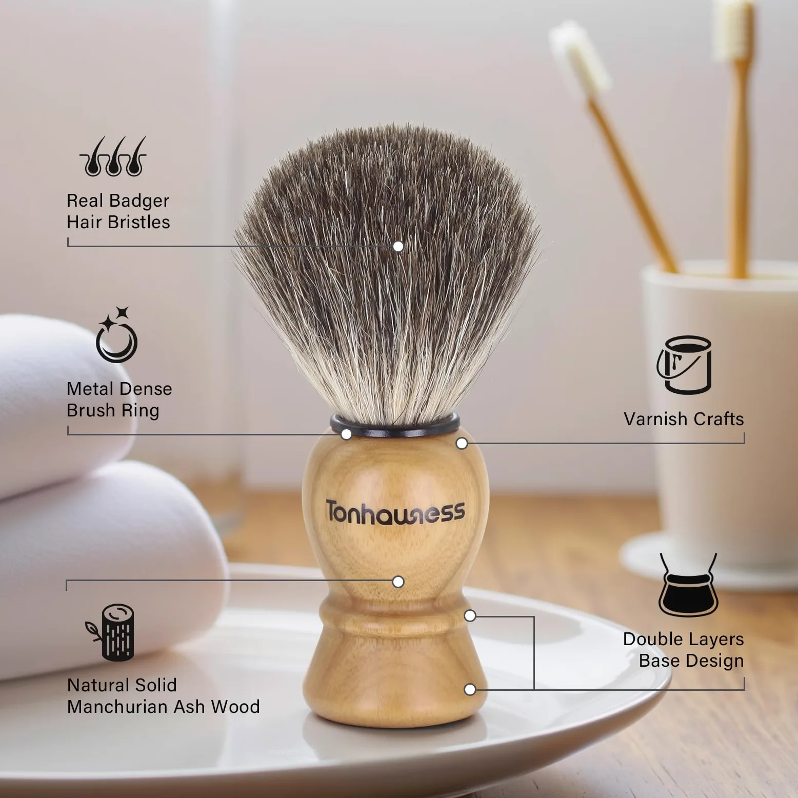 Kit de brochas de afeitar para hombres, juego de brochas de afeitar 4 en 1, incluye cepillo de afeitar de pelo de tejón, cuenco de madera, soporte de afeitar de acero inoxidable y jabón de afeitar de