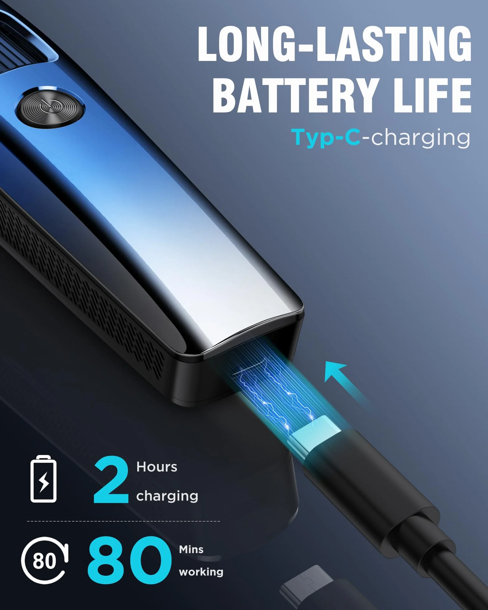 Recortadora de barba eléctrica inalámbrica 1-10 mm con indicador de batería, kit recargable USB
