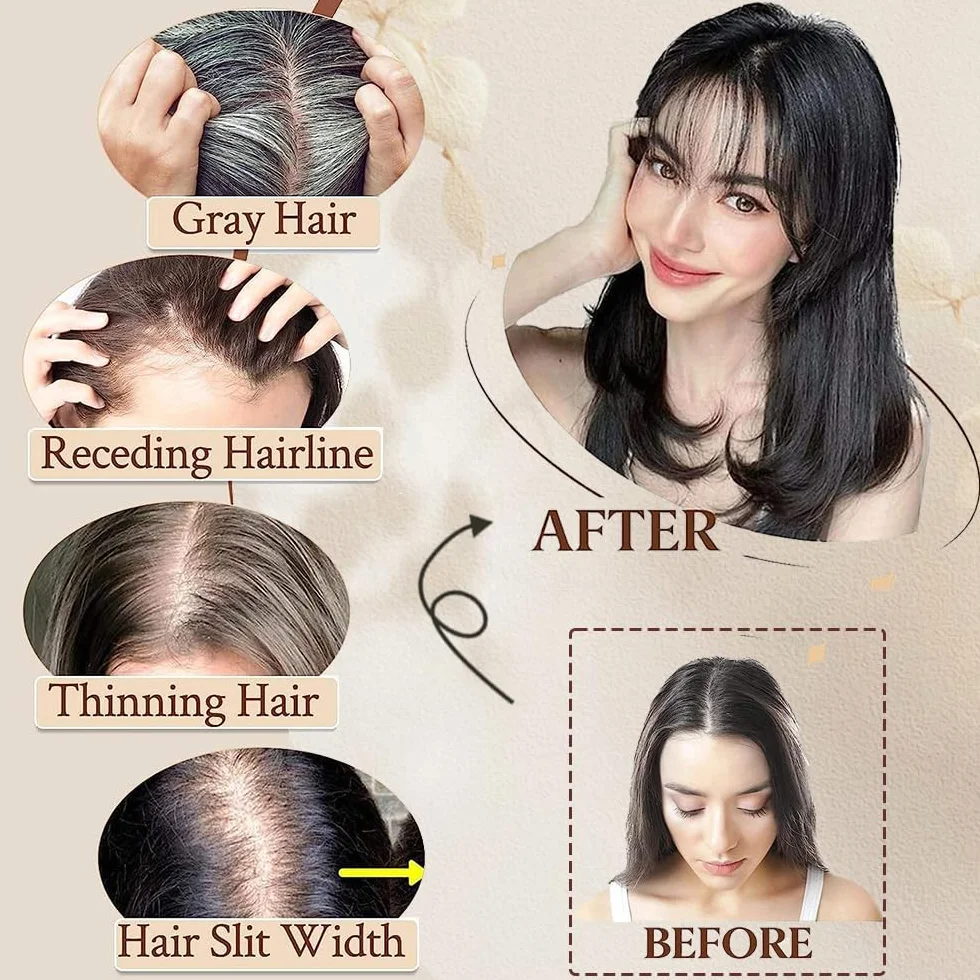 Flequillo Postizo Pelo Natural Clip Humano Cabello Extensión Aire con Flecos Negro Natural