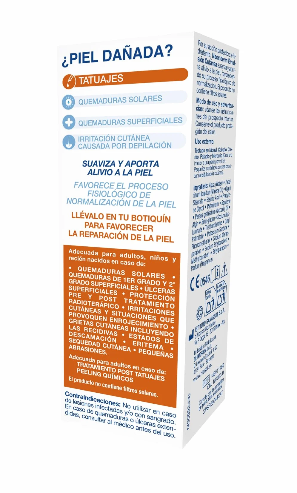 Rilastil - Neoviderm, Emulsión MD Cutánea, Calman, Regenera y Cuida la Piel Dañada por Tatuajes, Quemaduras, Irritaciones y Depilación, con Ácido Hialurónico, para Todo Tipo de Pieles - 100 ml