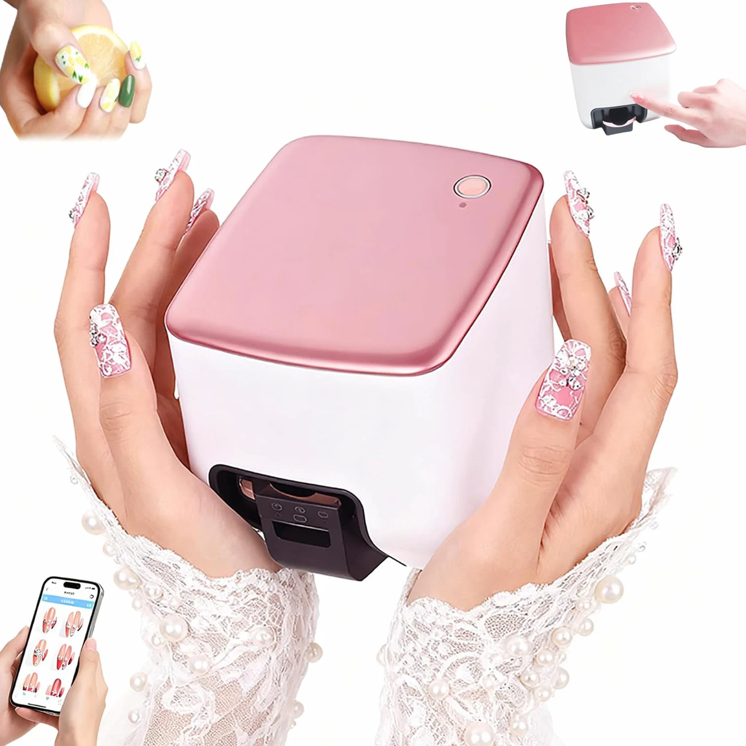 Impresora 3D para decoración de uñas, máquina de impresión de uñas DIY con control de aplicación, alta resolución de 4800 ppp, reconocimiento automático de forma de uñas y dibujo rápido 10S