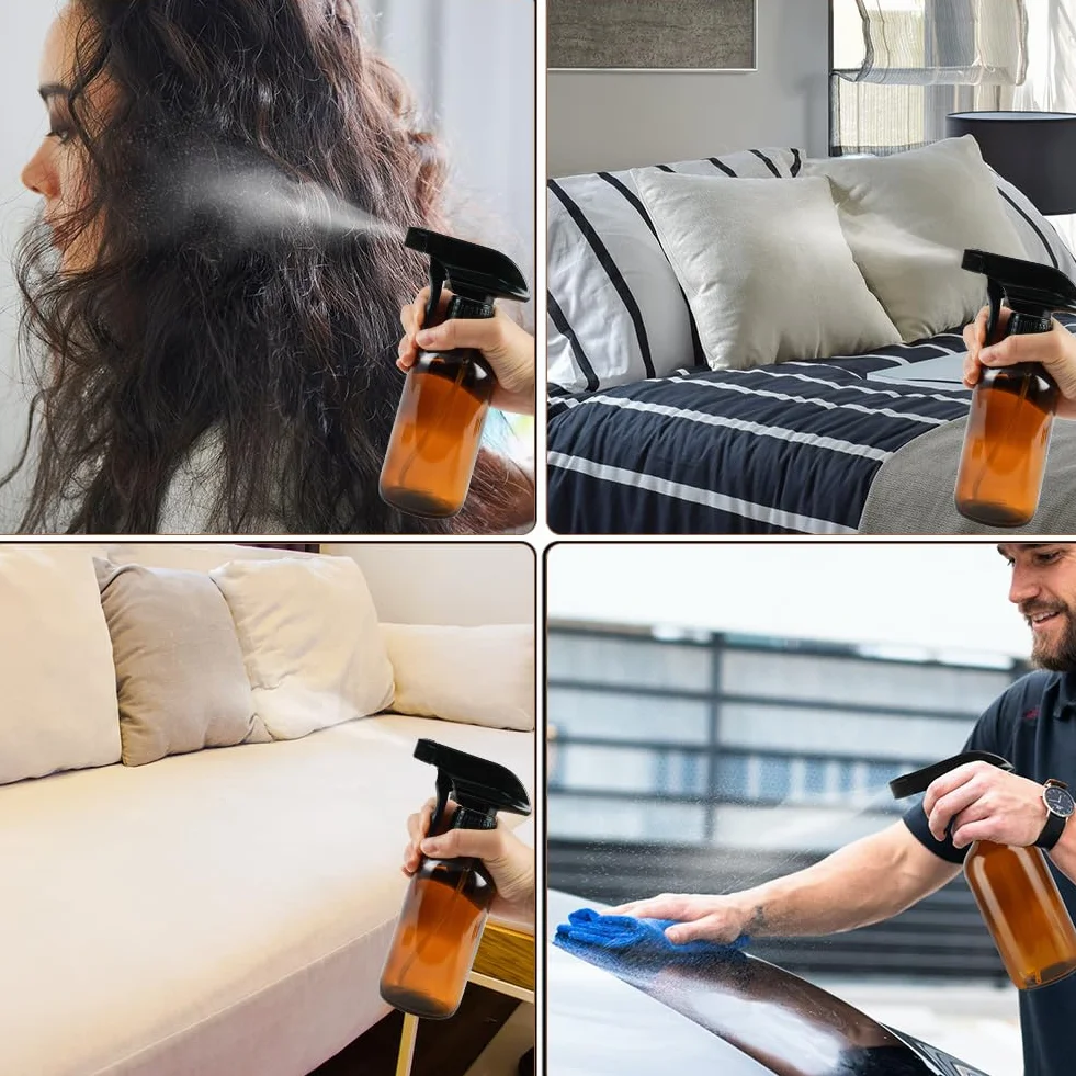 HOTUT Botella de spray de vidrio ámbar 500 ml 4 piezas kit anti-UV a prueba de fugas
