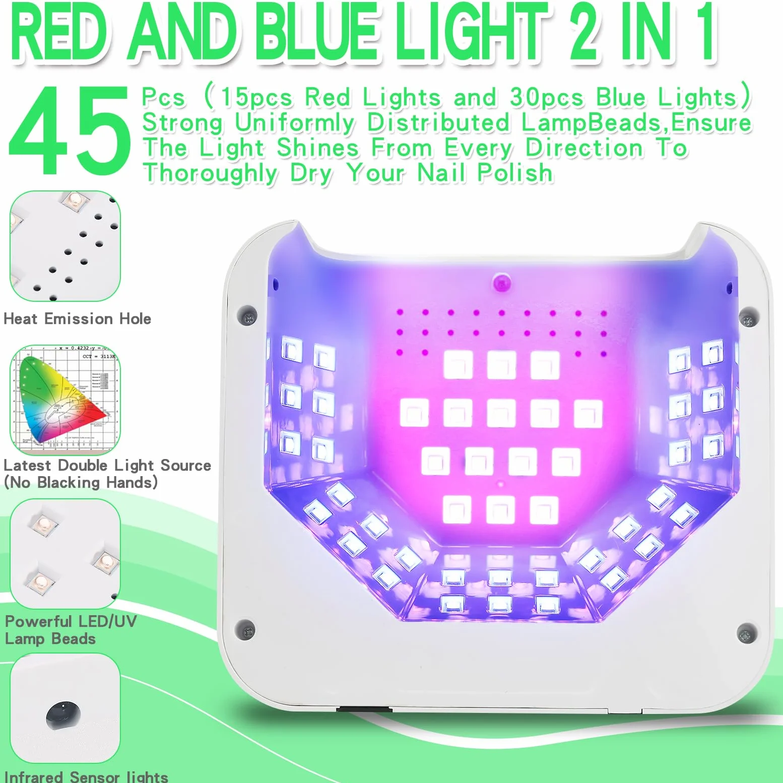 Lámpara de uñas LED UV recargable, secador de uñas inalámbrico para esmalte de gel, lámpara de uñas UV con ajuste de 3 temporizadores y pantalla táctil LCD, lámpara de secado profesional con 45