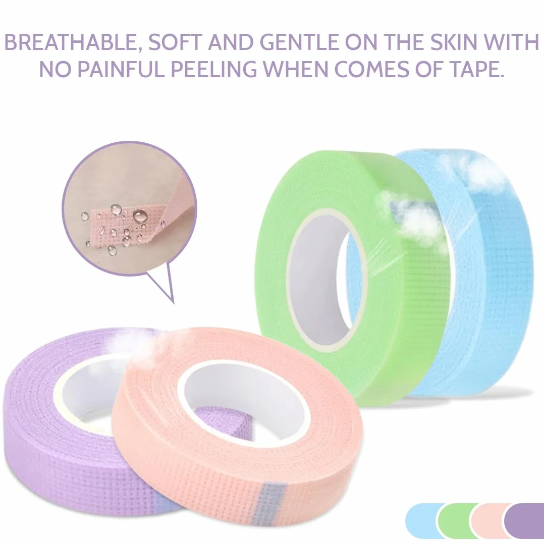 Cinta cosmética de tela transpirable 1,25cm x 9m 4 Piezas (Rosa+Morado+Azul+Verde)