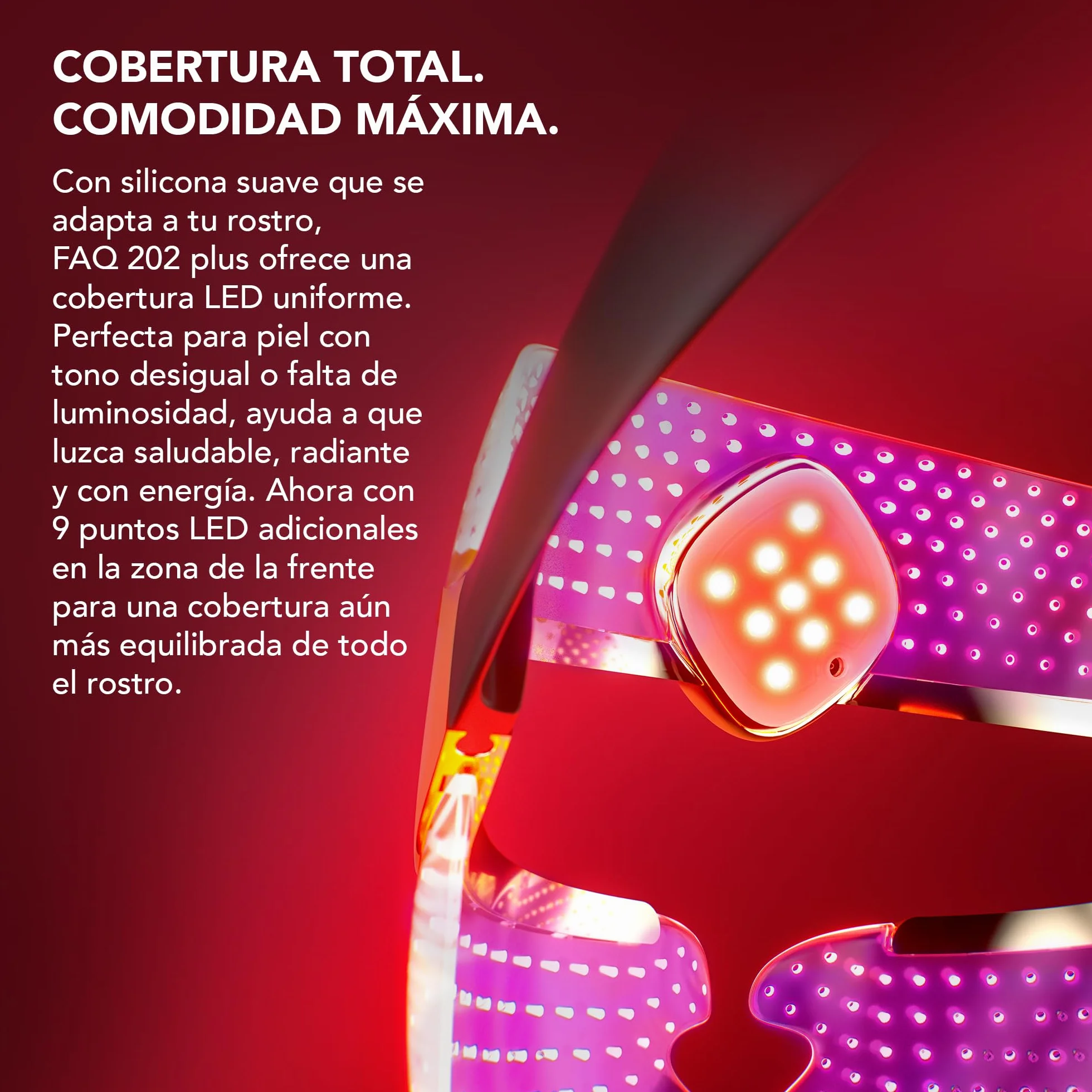 FAQ 202 Plus Mascara LED Facial Antiedad Avanzada de 8 Colores – Luz Roja e Infrarroja Cercana – Máscara Inalámbrica con 634 Puntos de Luz para Luminosidad, Firmeza y Cuidado Facial Completo