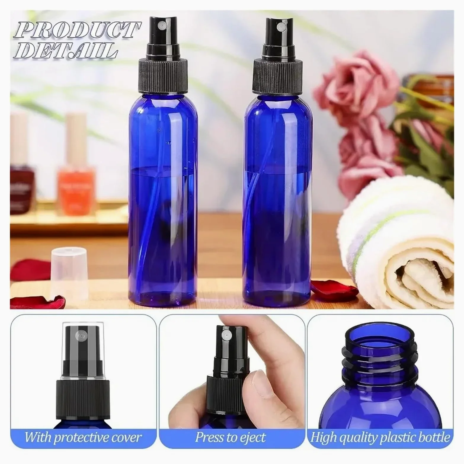 Botella Pulverizadora Vacía 50 botellas vacías de aerosol azul rellenables, contenedores plástico niebla fina for desinfectante alcohol