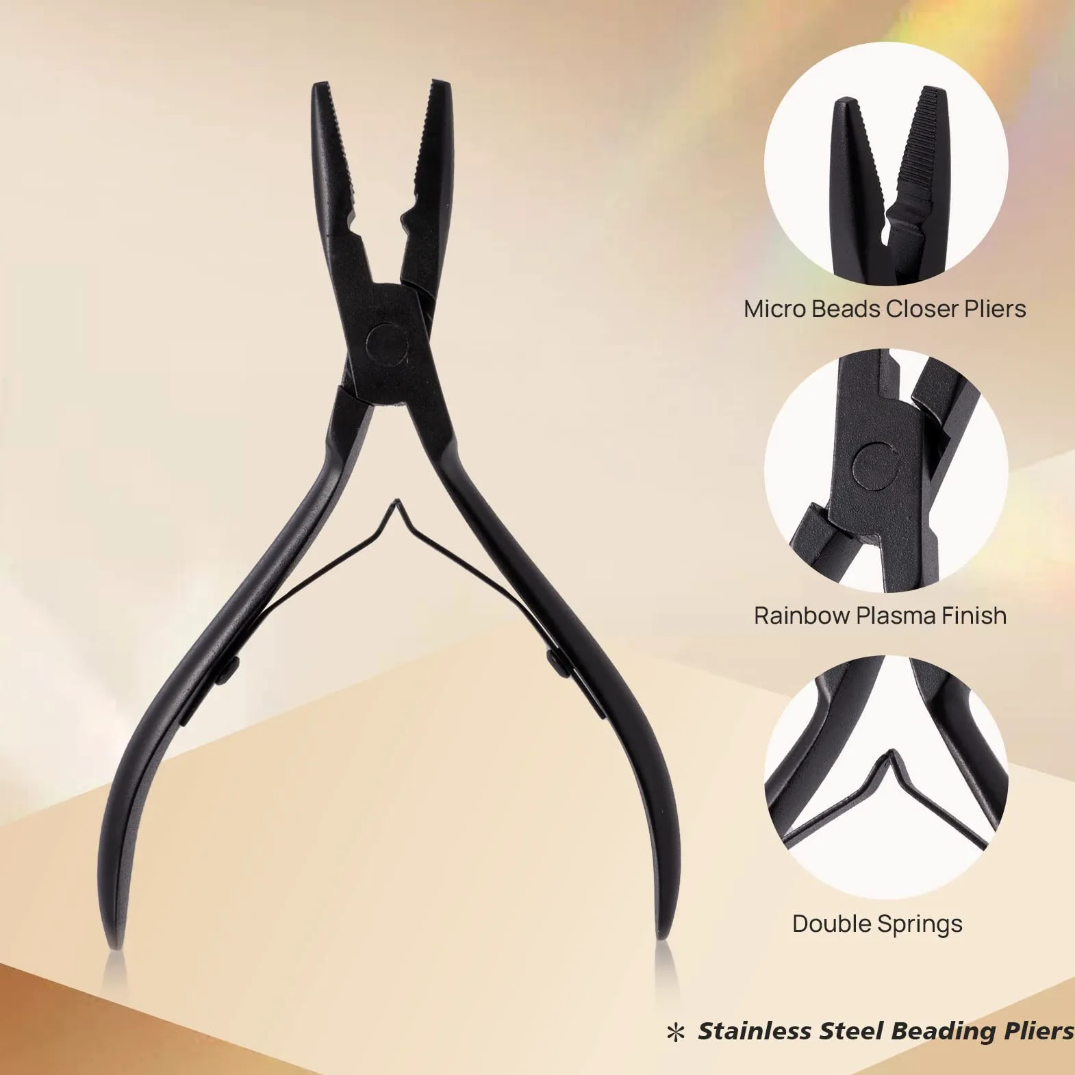 NEWISHTOOL Kit de herramientas de extensión de pelo, microcuentas de silicona, alicates de cuentas de acero inoxidable, enhebrador de cuentas de metal y gancho de aguja para extensiones de cabello