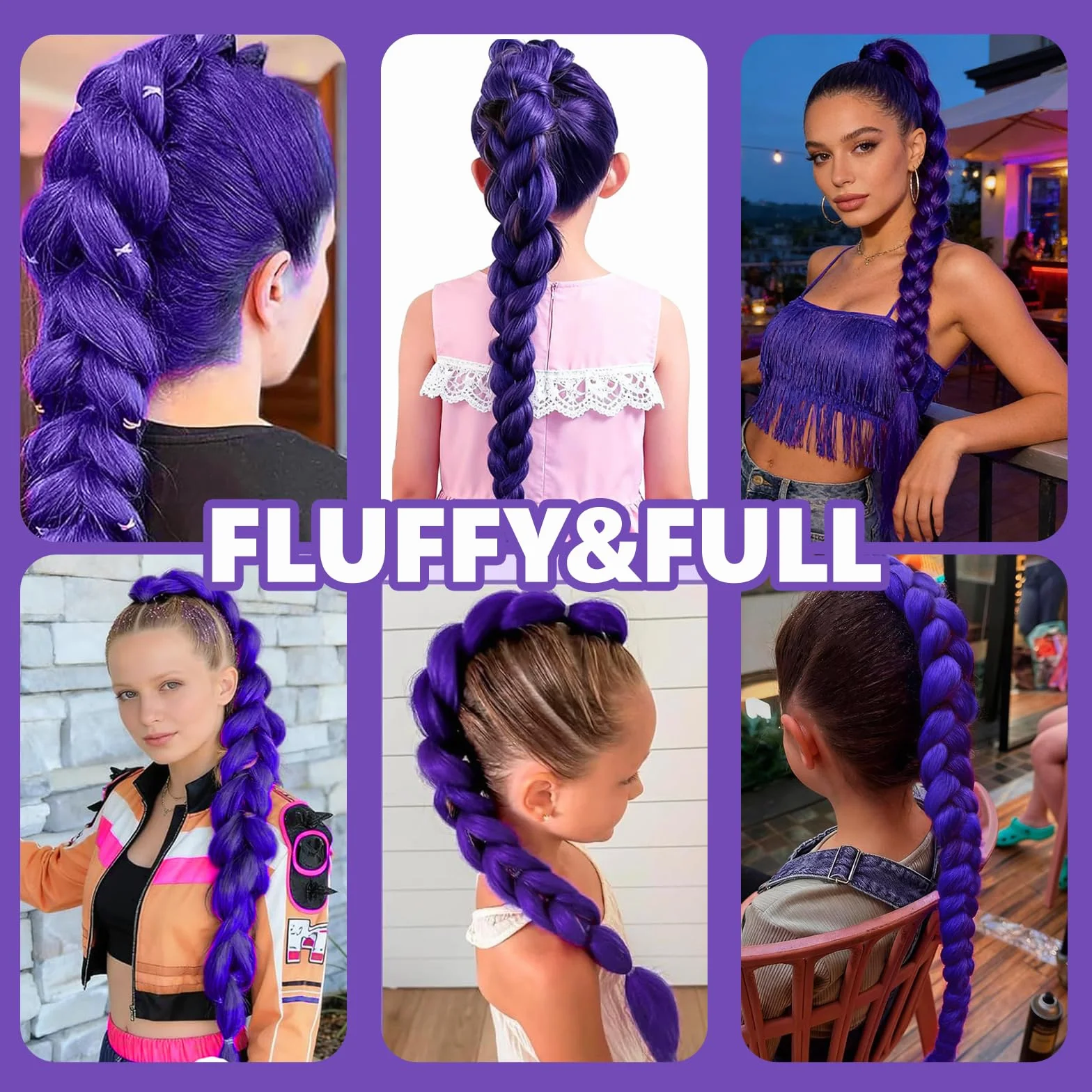 Pelo Morado para Trenzas 66cm, Extensión de Cabello Sintético Resistente al Calor, Accesorio Cosplay