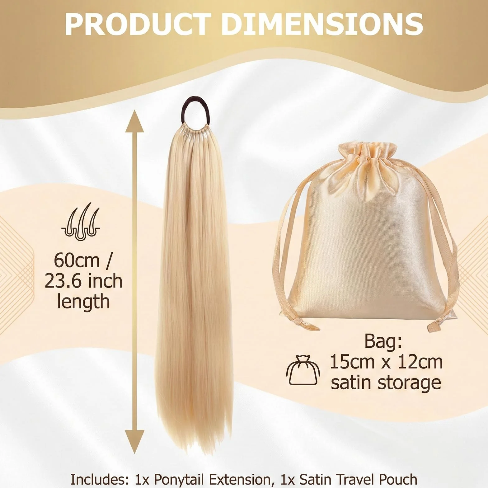 Coleta Postiza Rubia de Pelo Natural con Bolsa de Regalo – Extension de Cabello tipo Ponytail Humano Larga