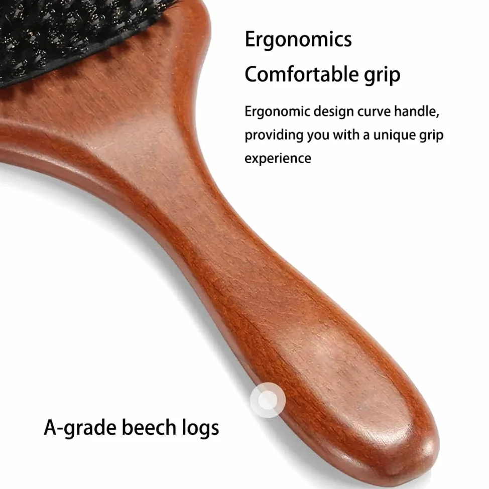 Cepillo de pelo de cerdas de jabalí para mujeres y hombres, cepillo de cerdas naturales suaves para cabello fino y fino, restaura el brillo y la textura