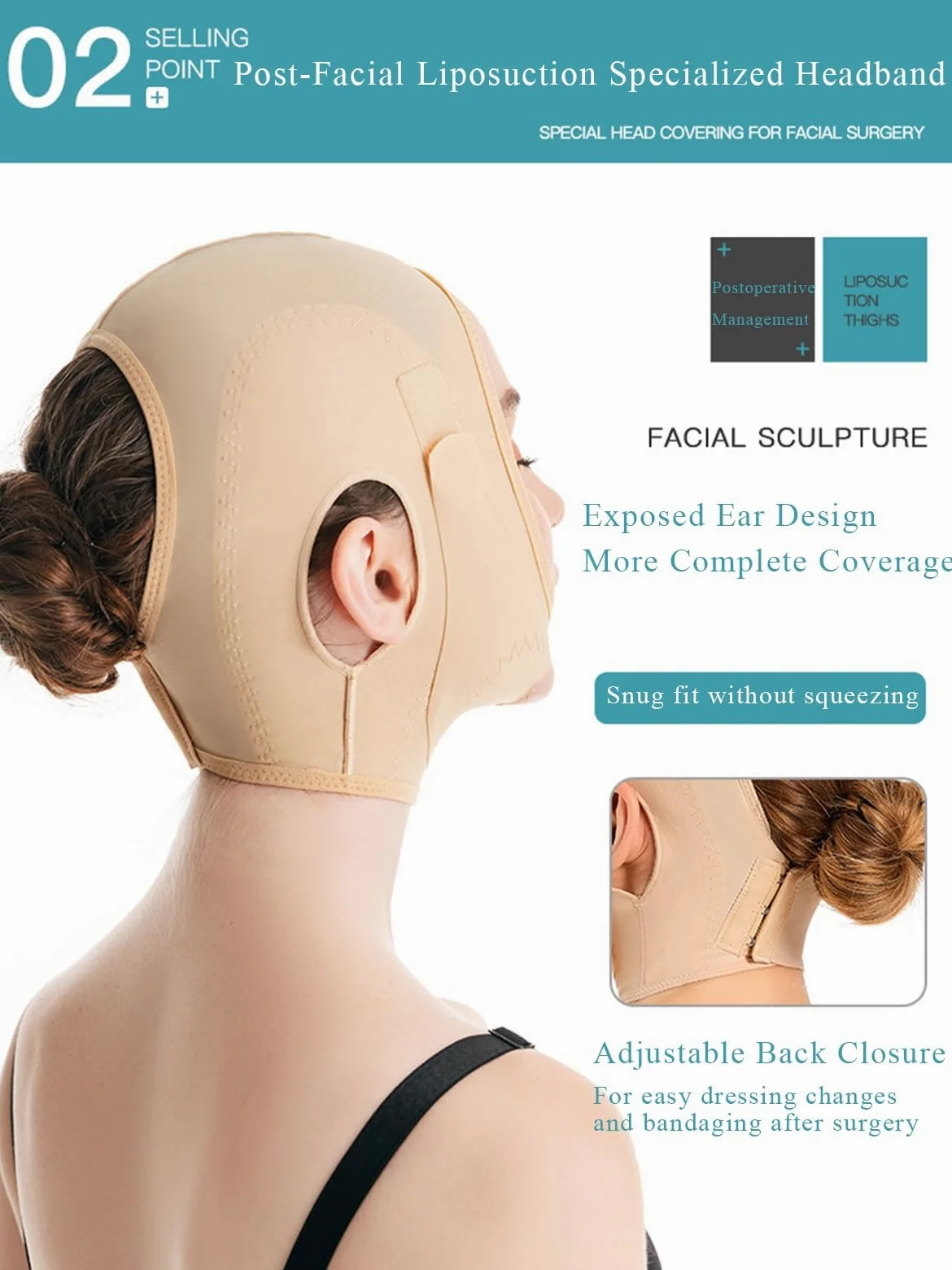 Fajas faciales tonificadoras, mentonera Adelgazante, Prenda de compresión Post-lipo, máscara Post-Lifting V-Line, cinturón Facial (Beige, Negro) (Color Piel, pequeño)