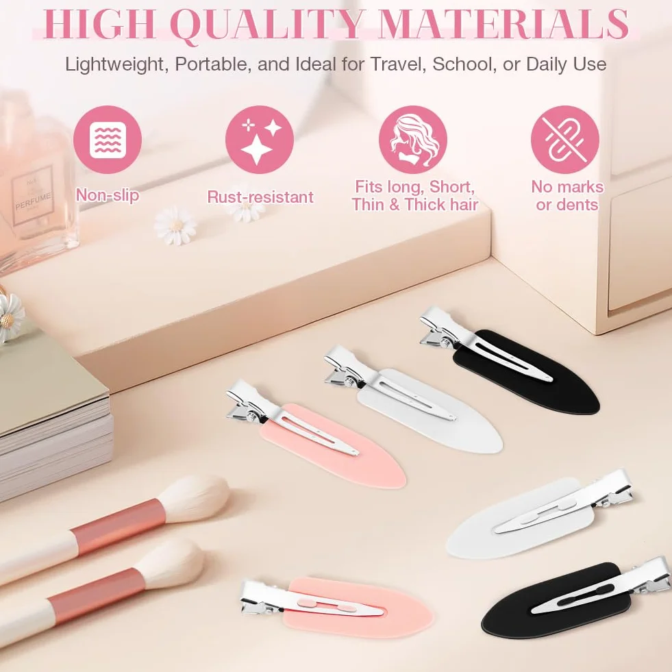 Pinzas para el Pelo sin Doblar Mujer, 9 Piezas Accesorios de Estilismo de Salón, Negro+Blanco+Rosa
