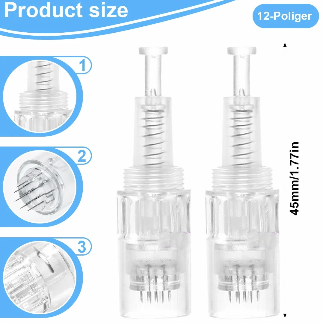 WeddHuis 10 Piezas de Repuesto Universales para Dermapen de Hilo, Tecnología de Microagujas, 12 Pines