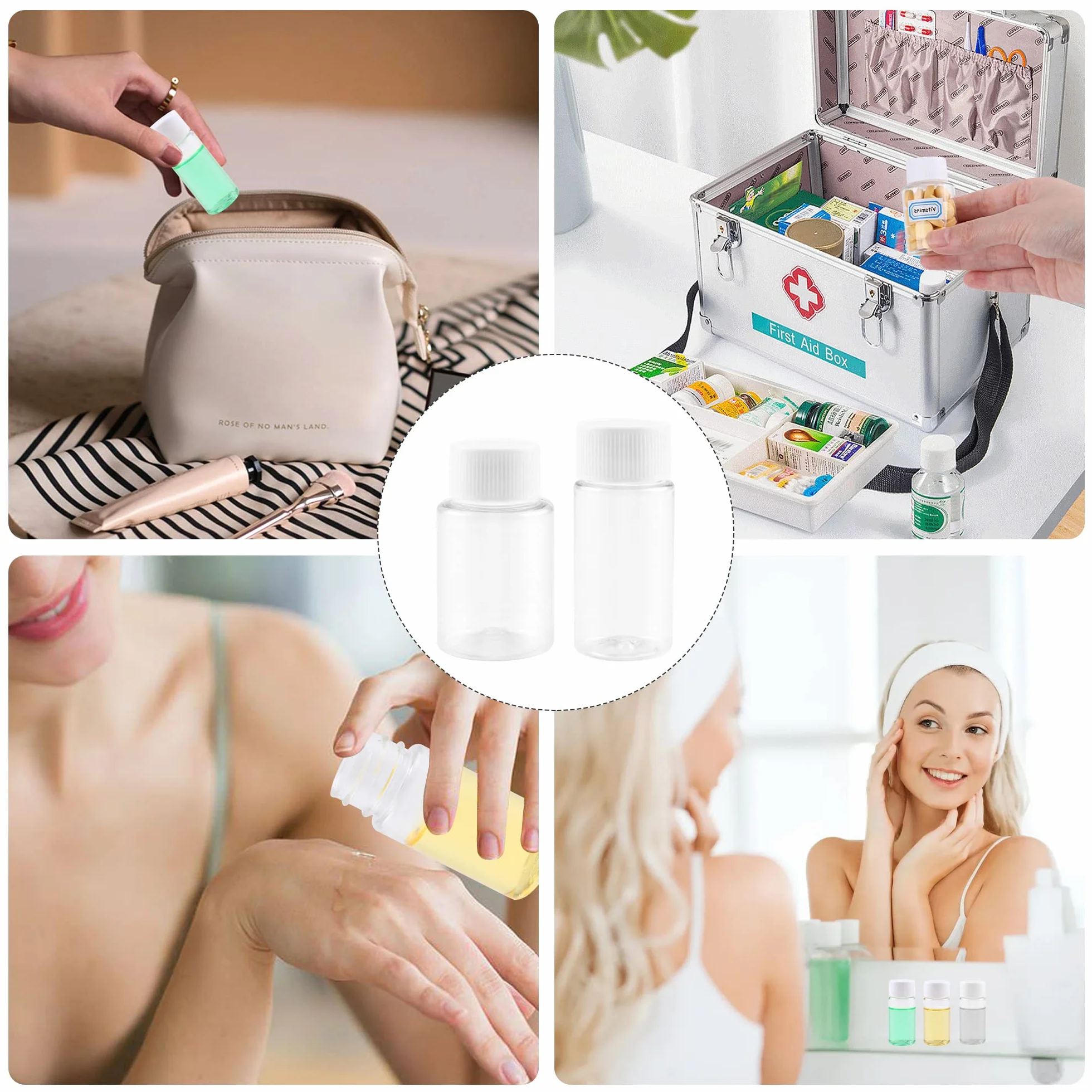 Botellas Pequeñas de Plastico Transparente 20ml 30ml con Tapón de Rosca Blanco para Viaje